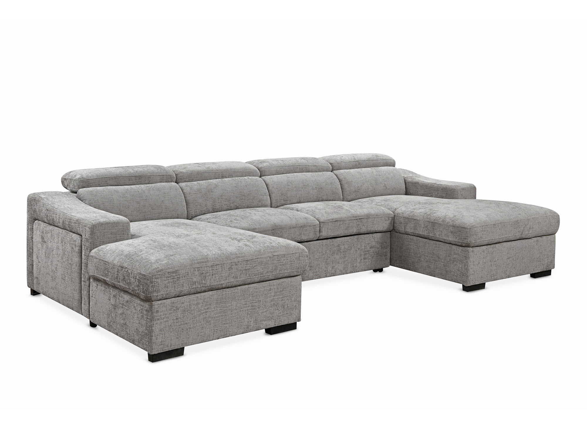 Canapé panoramique convertible avec 2 coffres en velours chiné gris VELORA