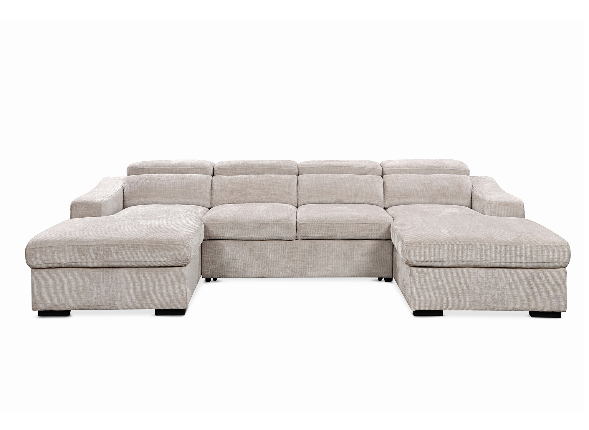 Canapé panoramique convertible avec 2 coffres en velours chiné beige VELORA