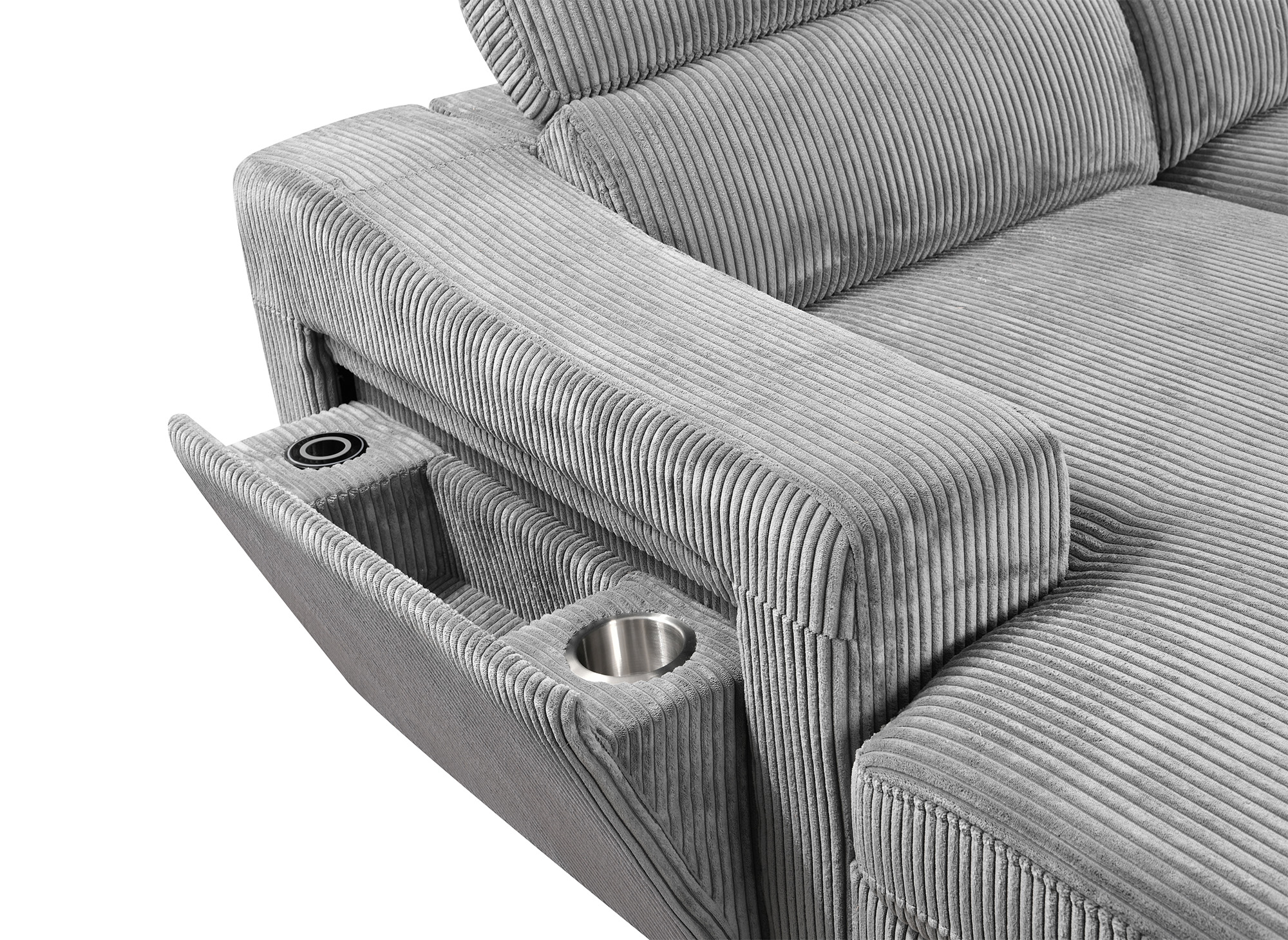 Canapé panoramique convertible avec 2 coffres en velours côtelé épais gris VELORA