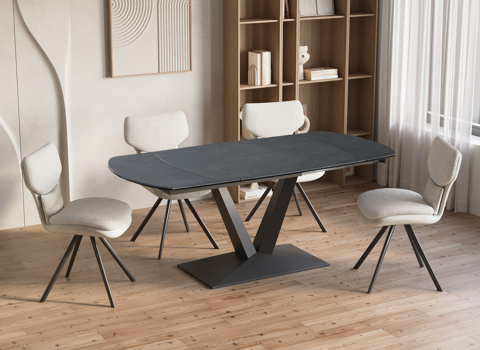 Table à manger extensible en céramique noire 6-8 personnes ELIAD