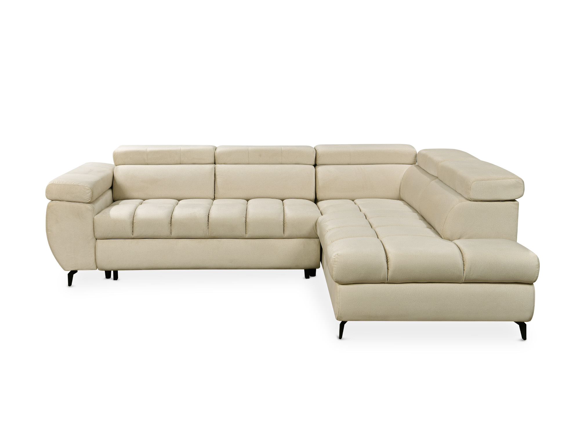 Canapé d’angle convertible matelassé avec coffre en velours beige LUCIANO - Angle droit