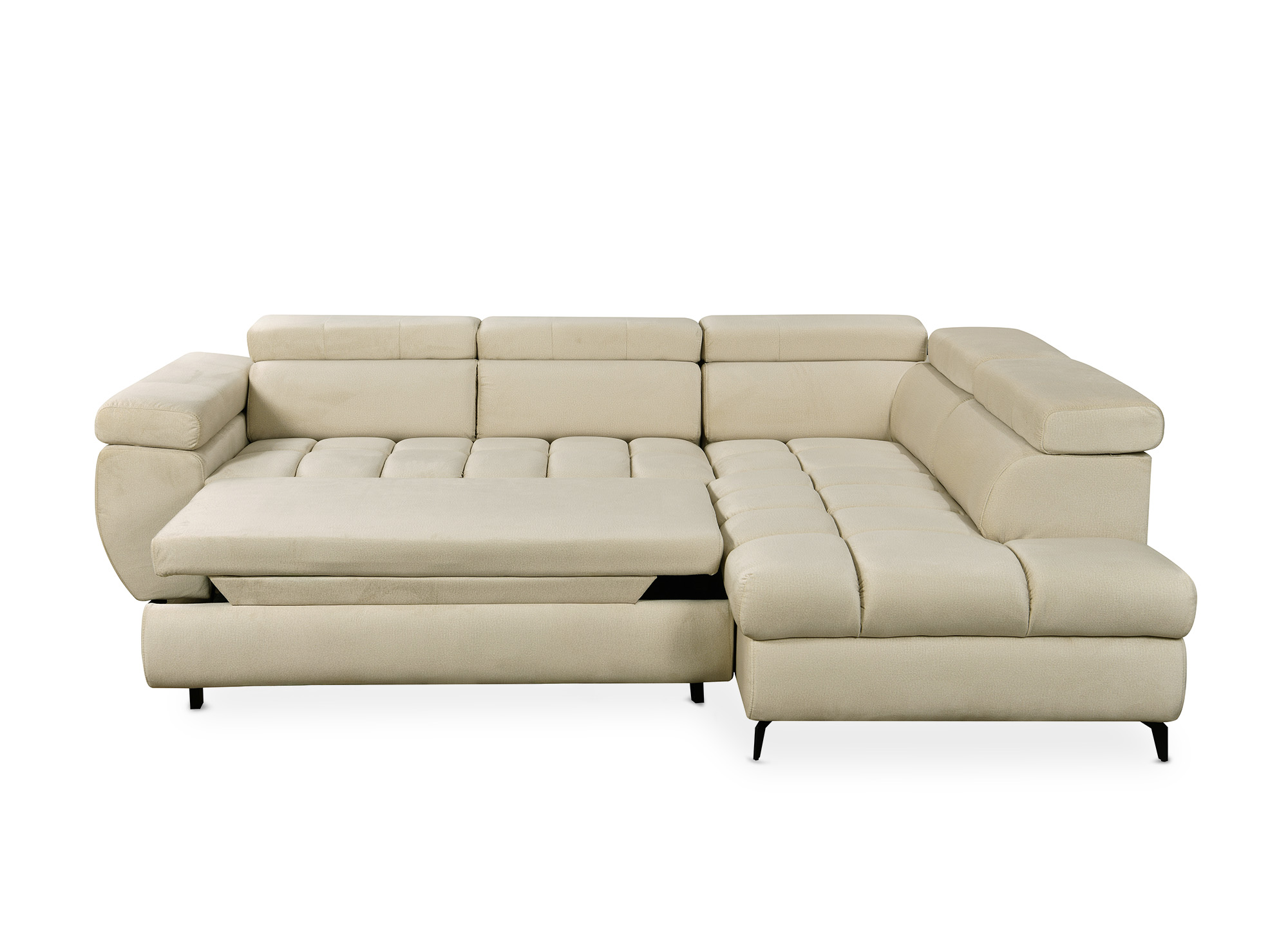 Canapé d’angle convertible matelassé avec coffre en velours beige LUCIANO - Angle droit