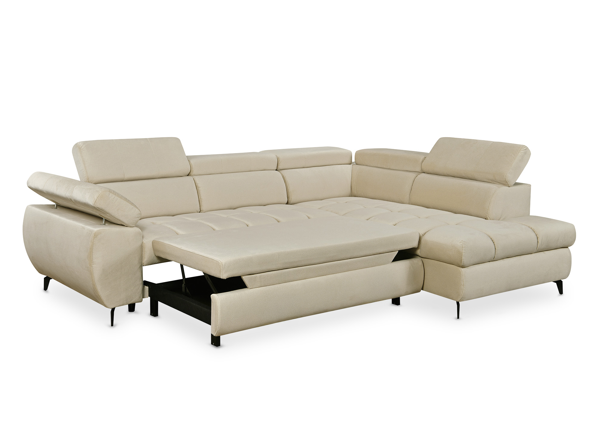 Canapé d’angle convertible matelassé avec coffre en velours beige LUCIANO - Angle droit