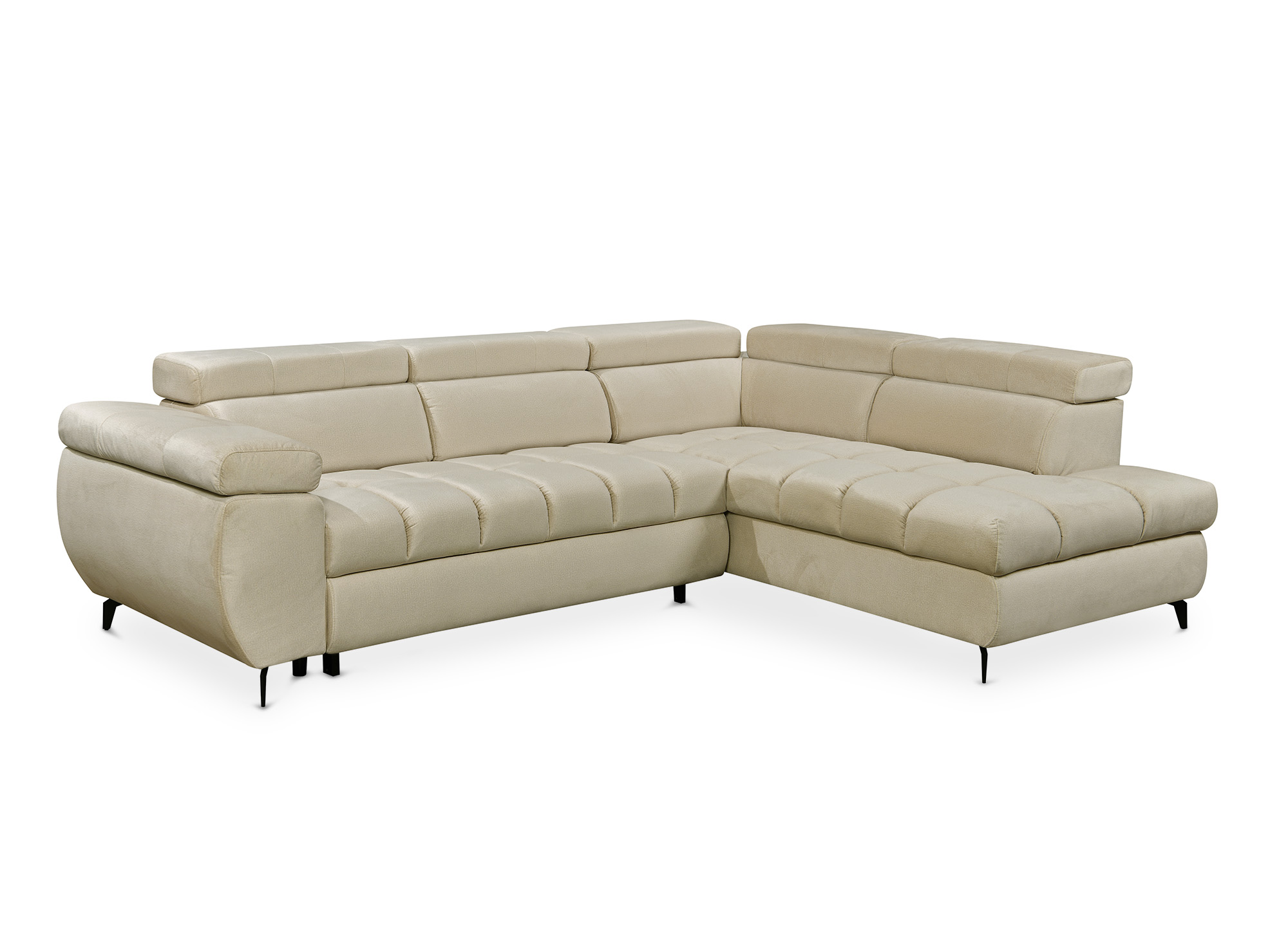Canapé d’angle convertible matelassé avec coffre en velours beige LUCIANO - Angle droit