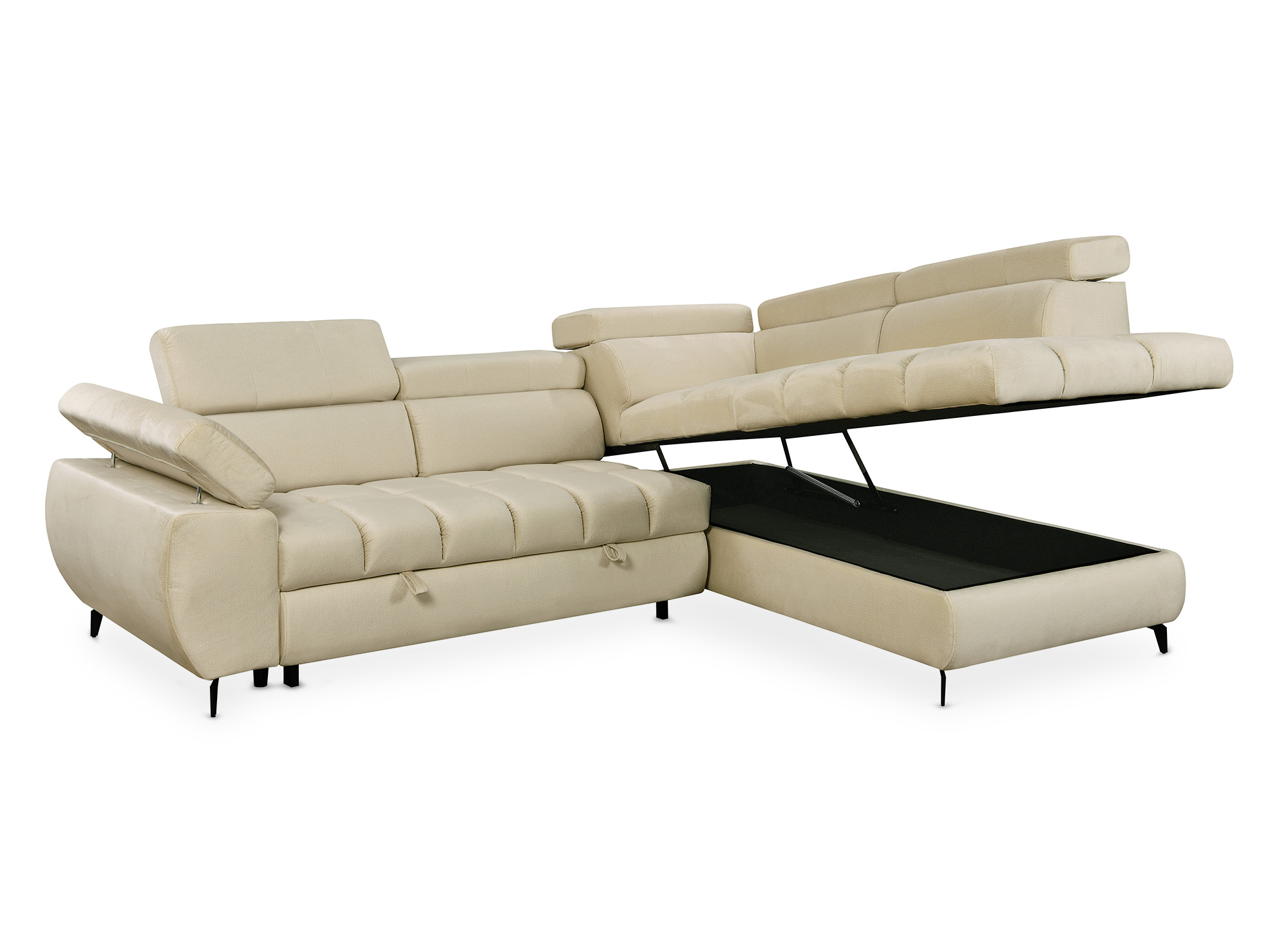 Canapé d’angle convertible matelassé avec coffre en velours beige LUCIANO - Angle droit