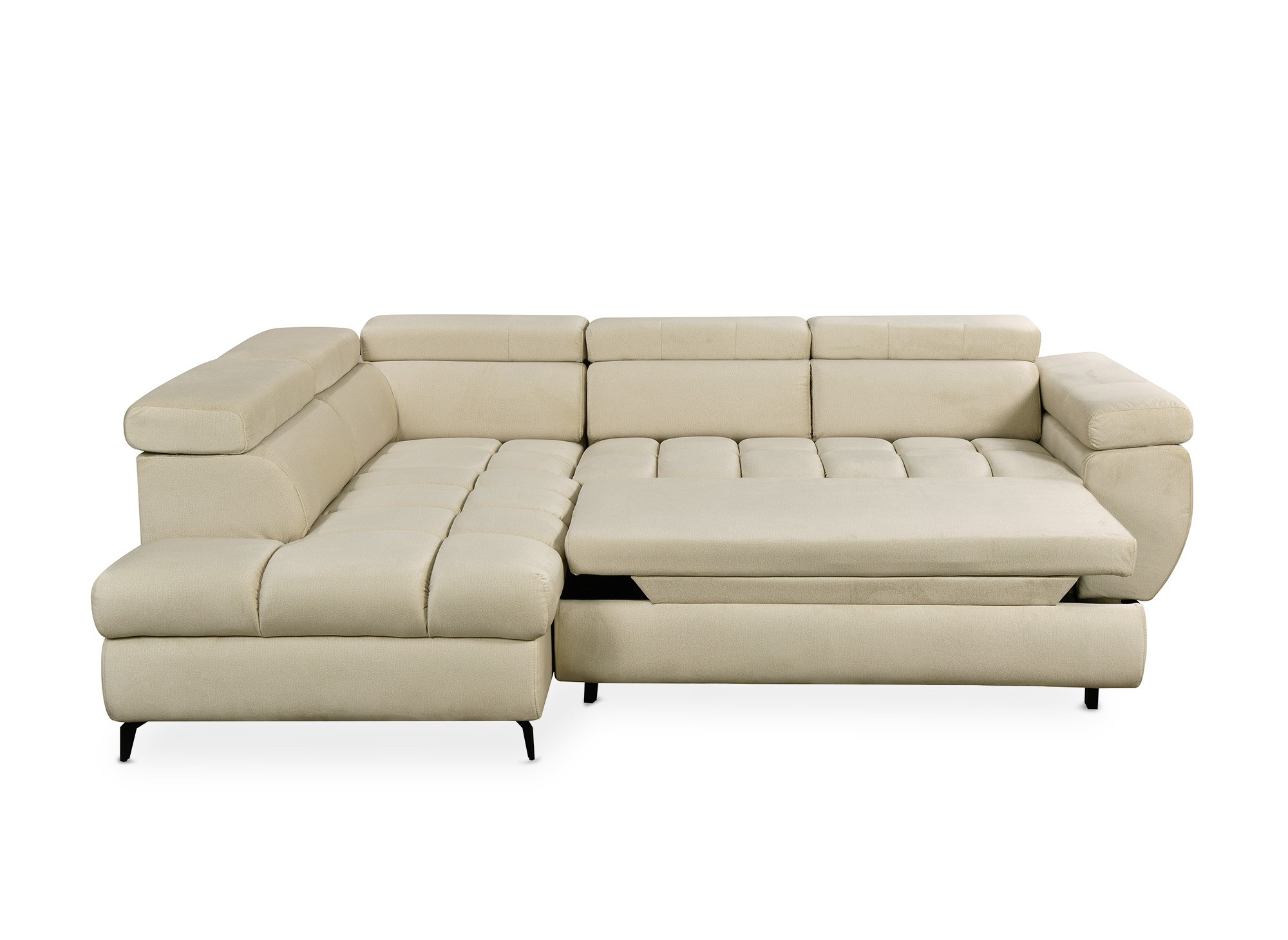 Canapé d’angle convertible matelassé avec coffre en velours beige LUCIANO - Angle gauche