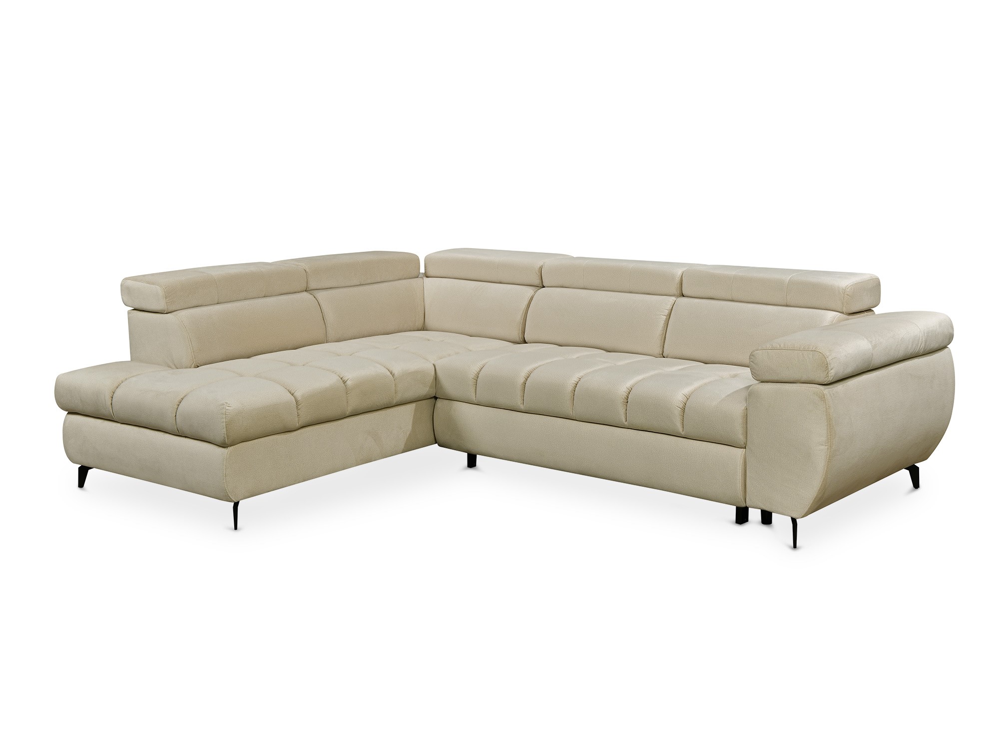 Canapé d’angle convertible matelassé avec coffre en velours beige LUCIANO - Angle gauche