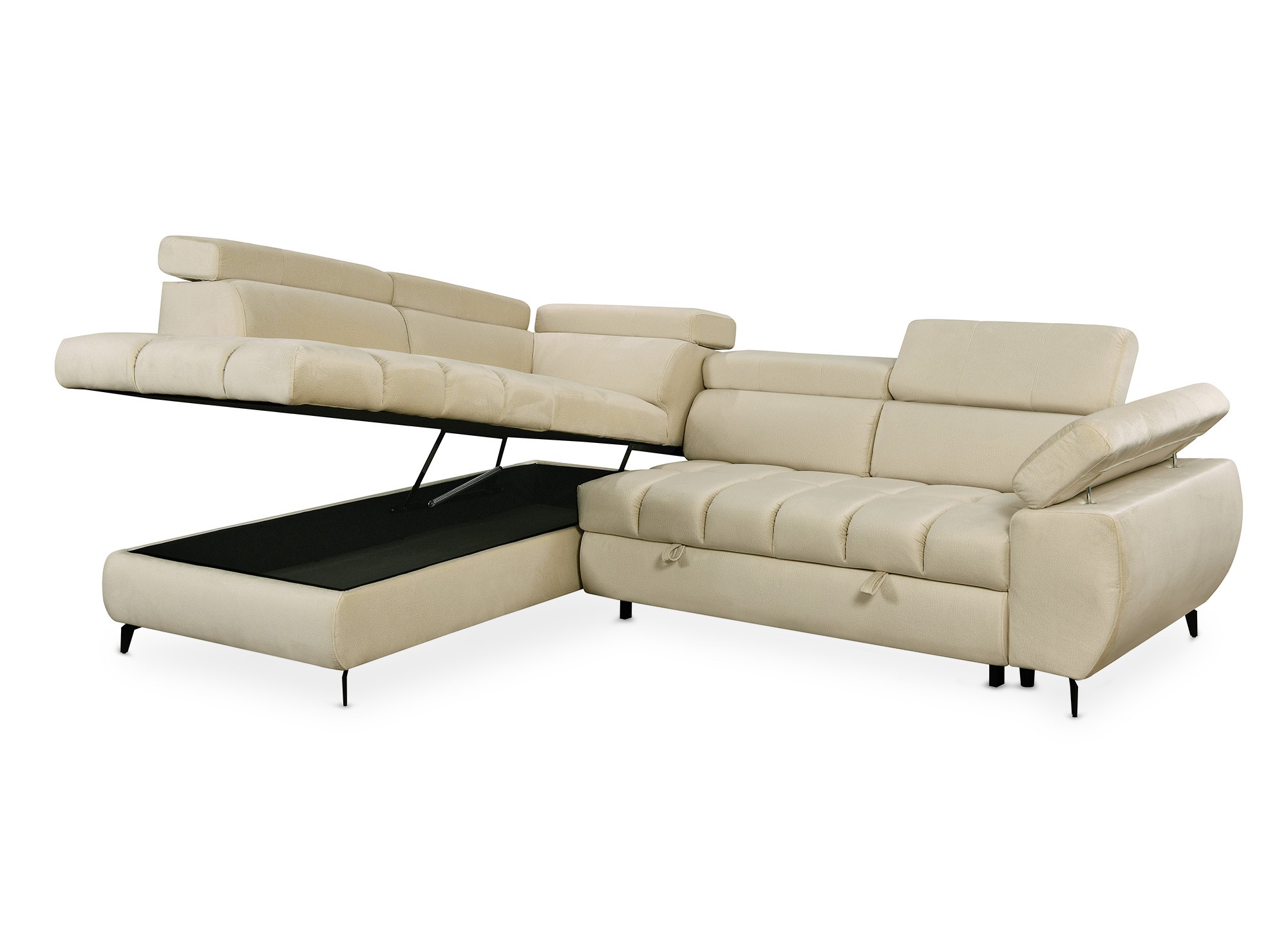 Canapé d’angle convertible matelassé avec coffre en velours beige LUCIANO - Angle gauche