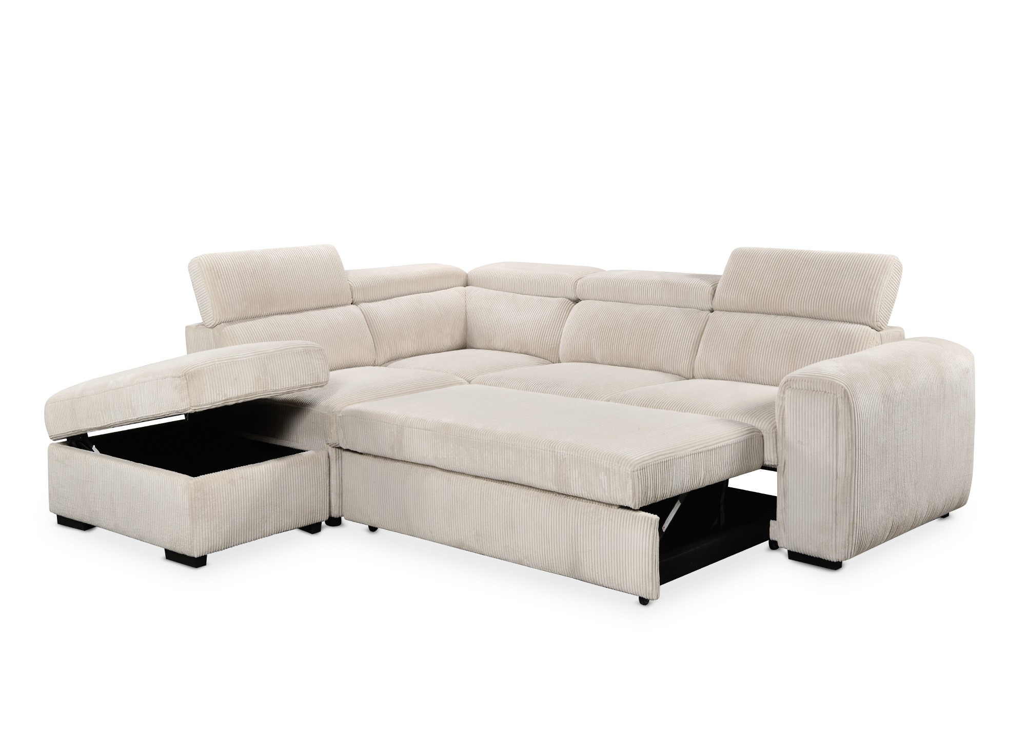 Canapé d'angle convertible avec coffre en velours côtelé épais beige ZENOVA - Angle gauche