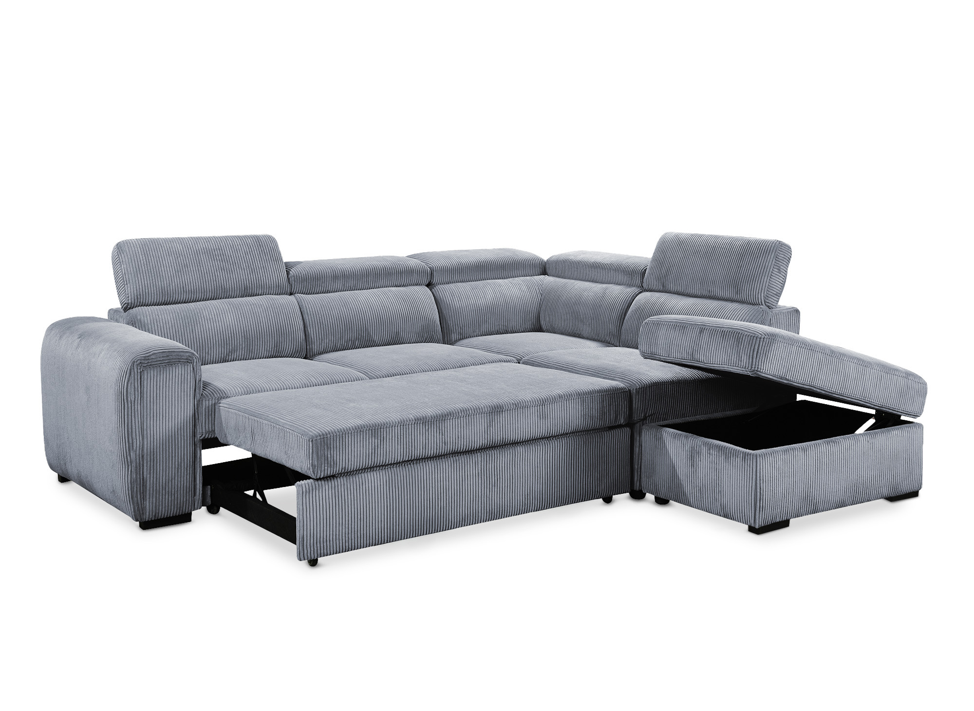 Canapé d'angle convertible avec coffre en velours côtelé épais gris ZENOVA - Angle droit