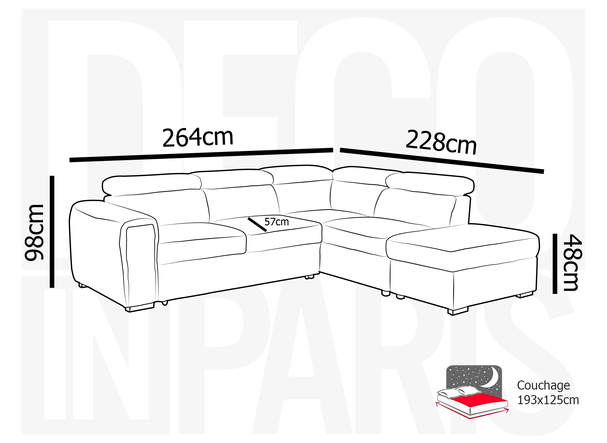 Canapé d'angle convertible avec coffre en velours côtelé épais beige ZENOVA - Angle droit