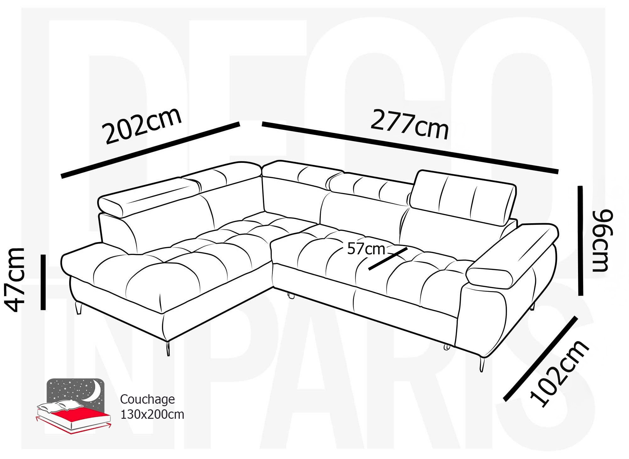 Canapé d’angle convertible matelassé avec coffre en velours beige LUCIANO - Angle gauche