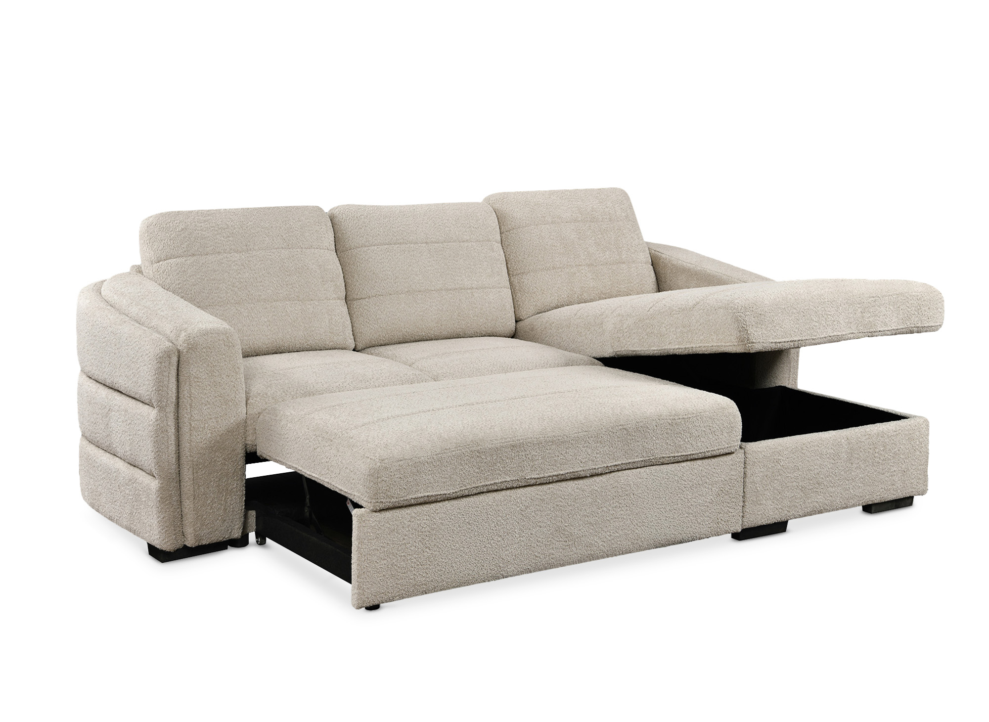 Canapé d'angle convertible avec coffre en tissu bouclette beige CALANDRA - Angle droit