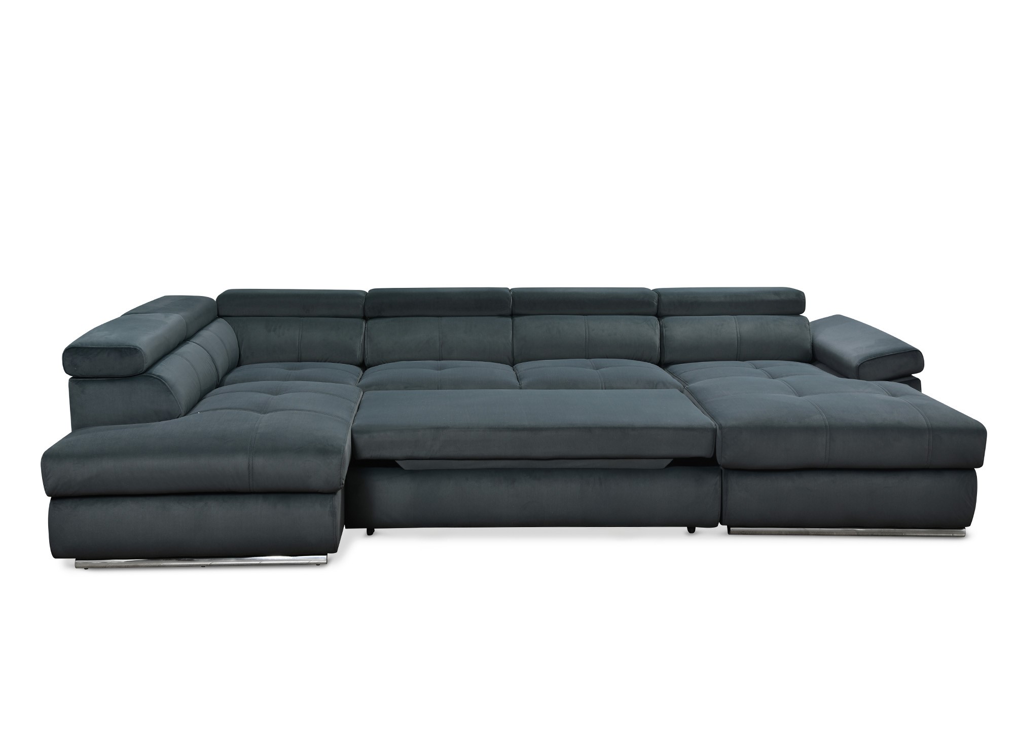Canapé panoramique convertible avec coffre en velours gris MARIANO- Angle droit