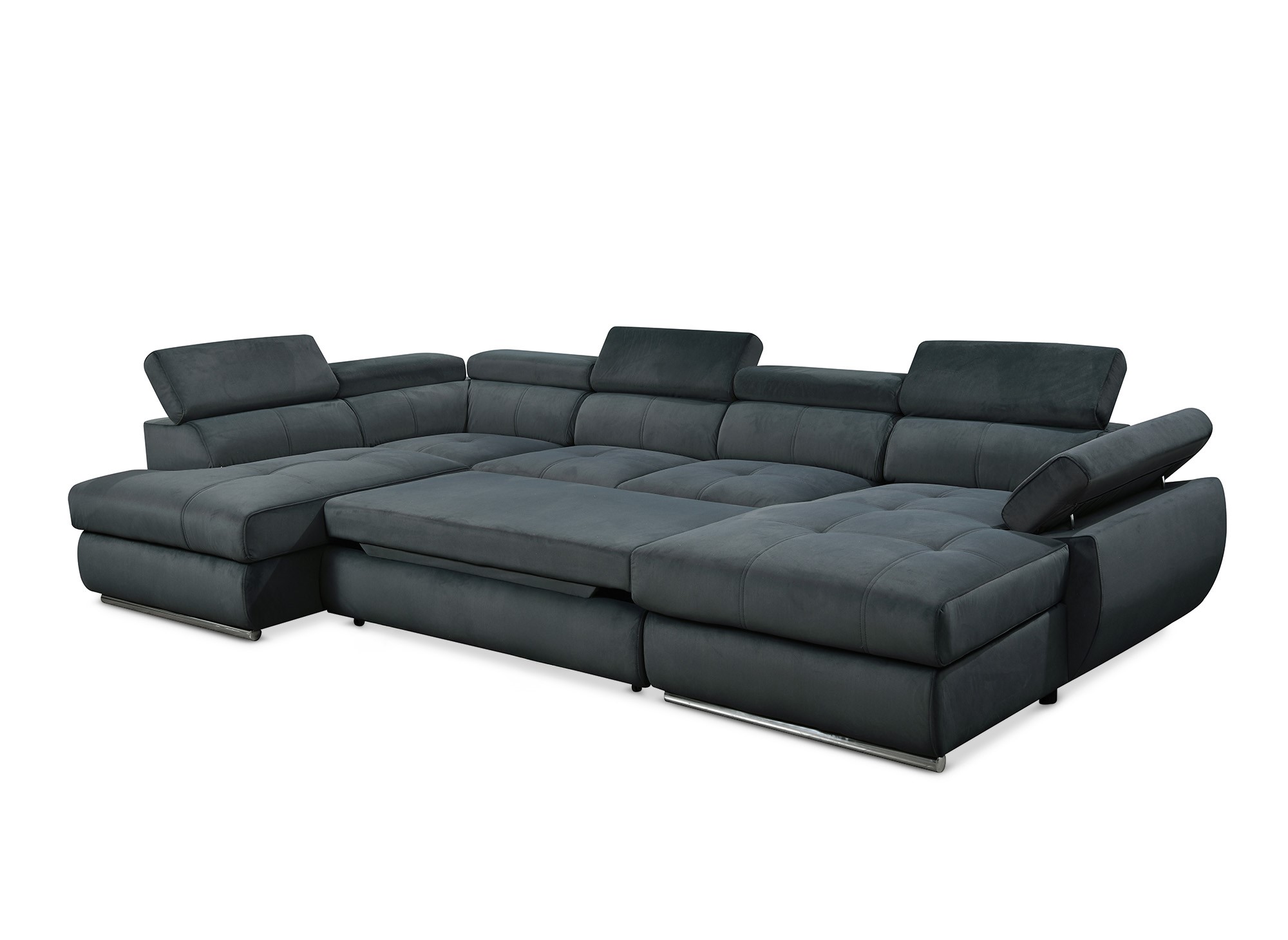 Canapé panoramique convertible avec coffre en velours gris MARIANO- Angle droit