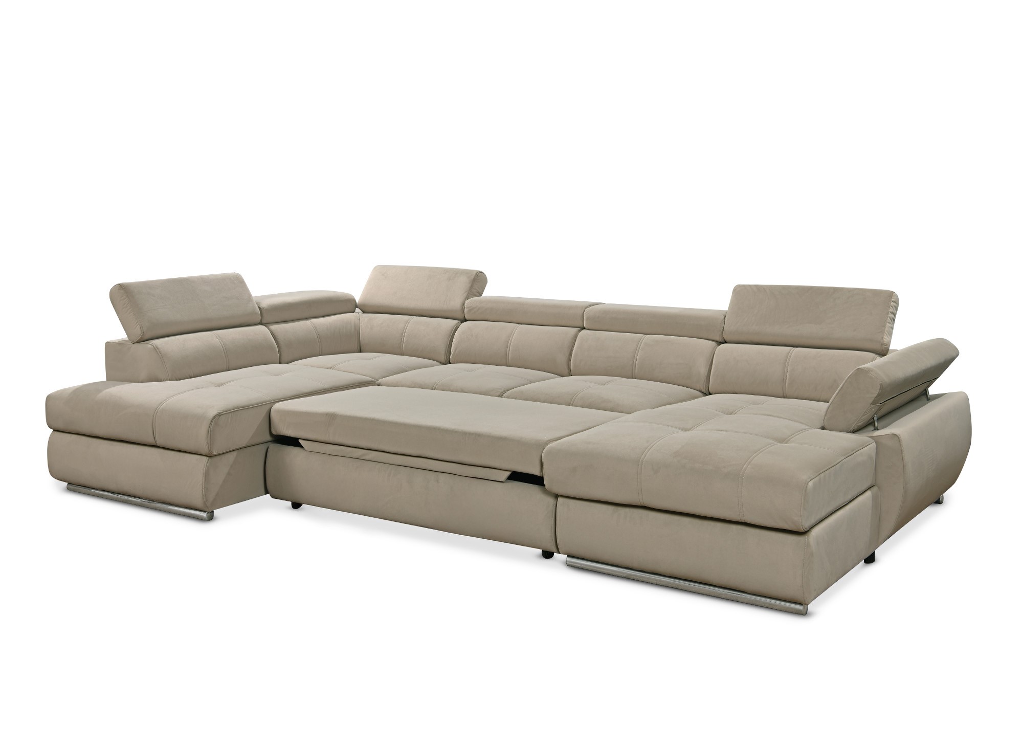 Canapé panoramique convertible avec coffre en velours taupe MARIANO- Angle droit