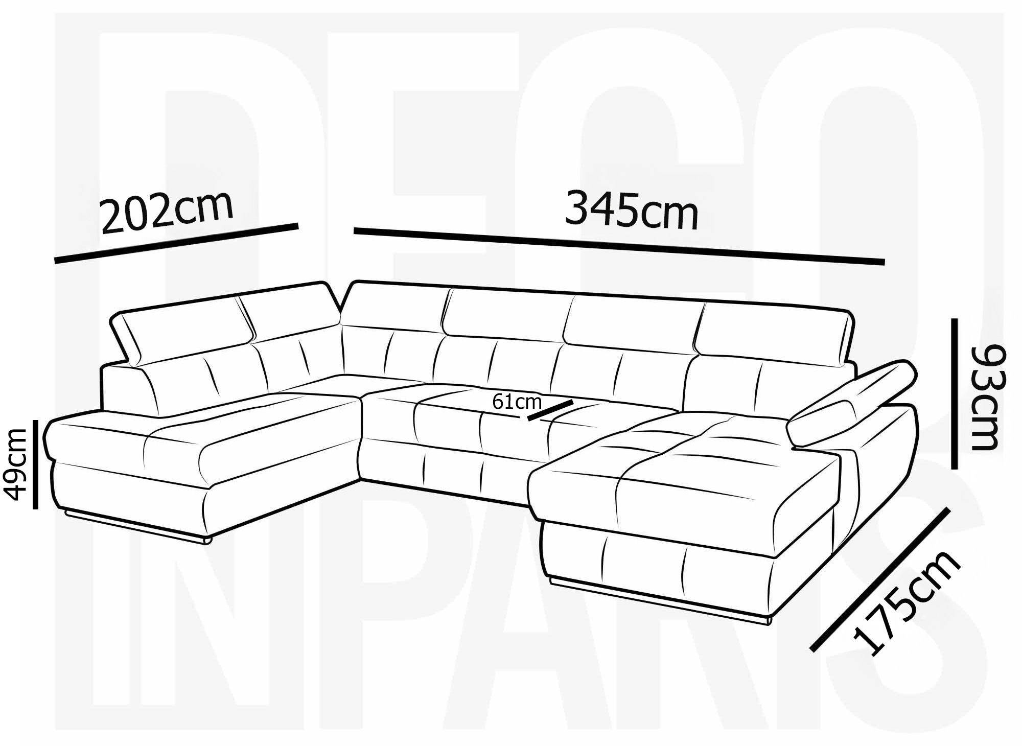 Canapé panoramique convertible avec coffre en velours côtelé épais beige MARIANO- Angle droit