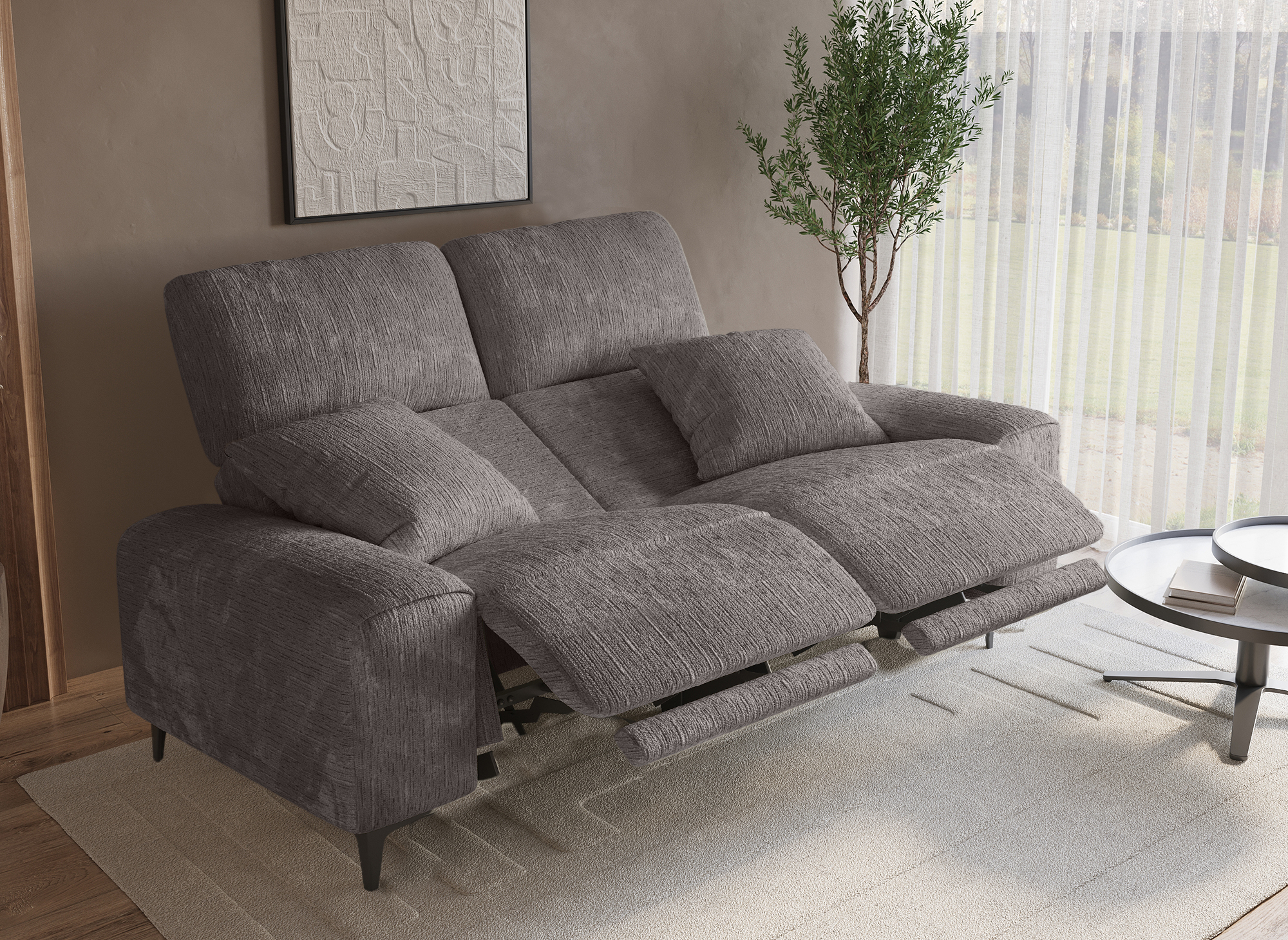Canapé 3 places relax électrique en velours chiné gris foncé HELOISE