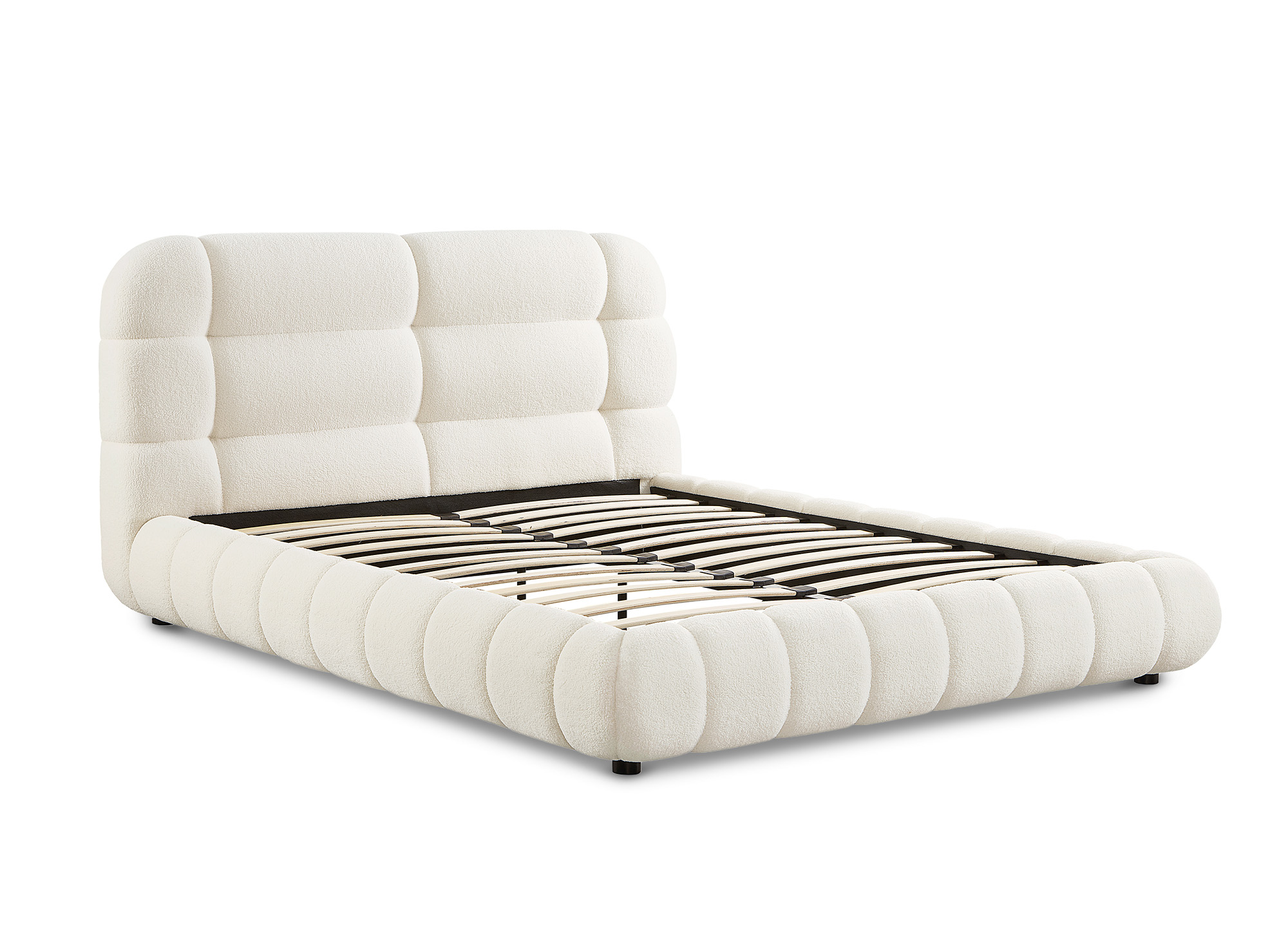 Lit double en tissu bouclette écru 160x200 cm YOURI