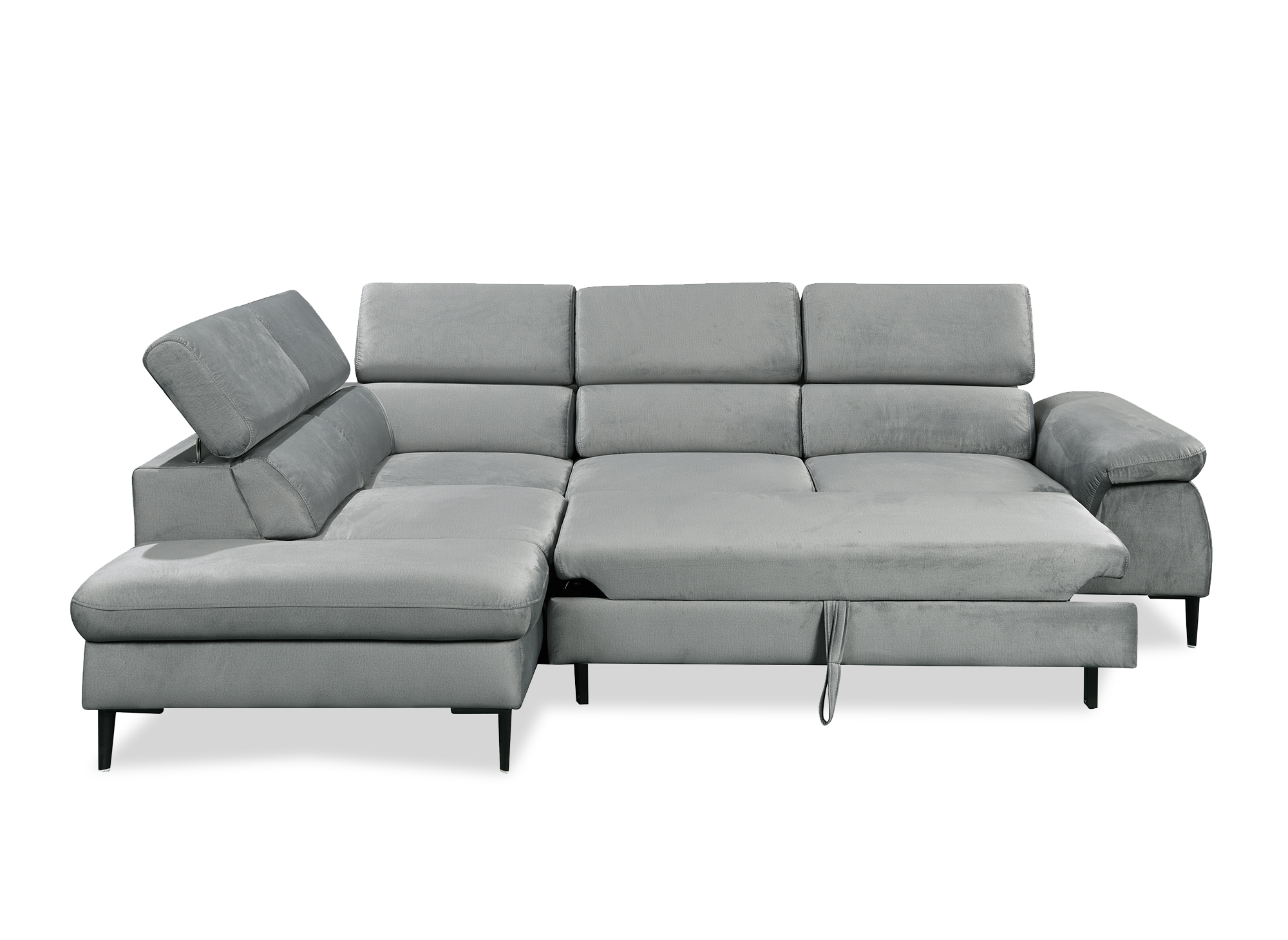Canapé d'angle convertible avec coffre de rangement en velours gris SWAN - Angle gauche