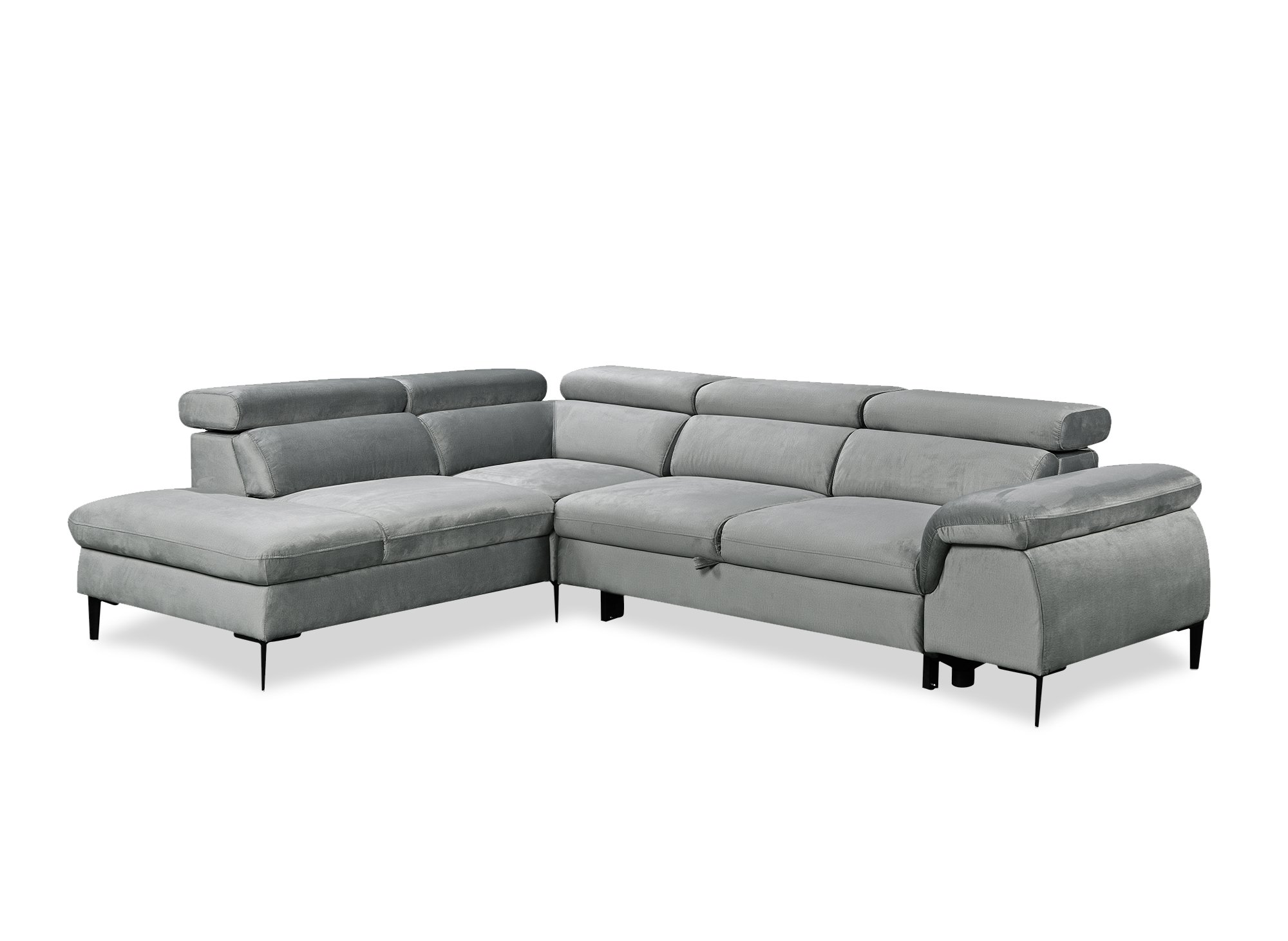 Canapé d'angle convertible avec coffre de rangement en velours gris SWAN - Angle gauche