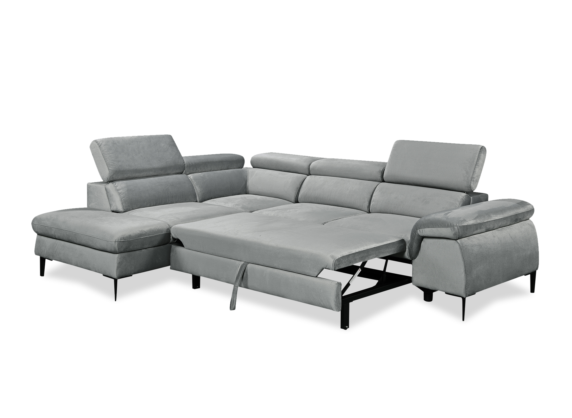 Canapé d'angle convertible avec coffre de rangement en velours gris SWAN - Angle gauche