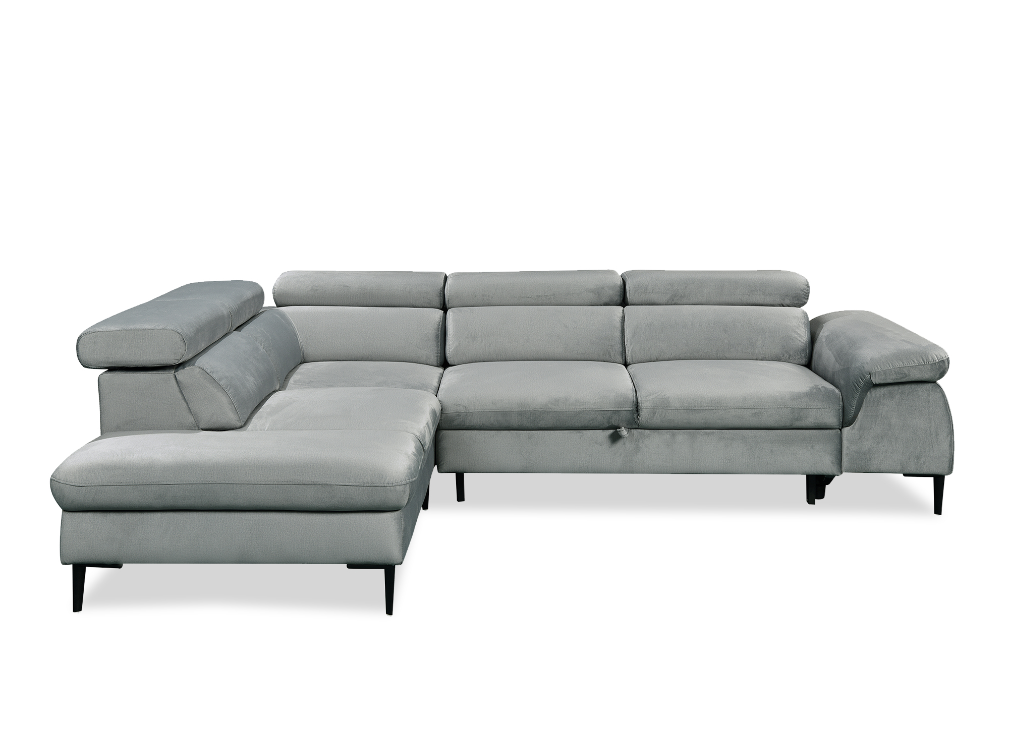 Canapé d'angle convertible avec coffre de rangement en velours gris SWAN - Angle gauche