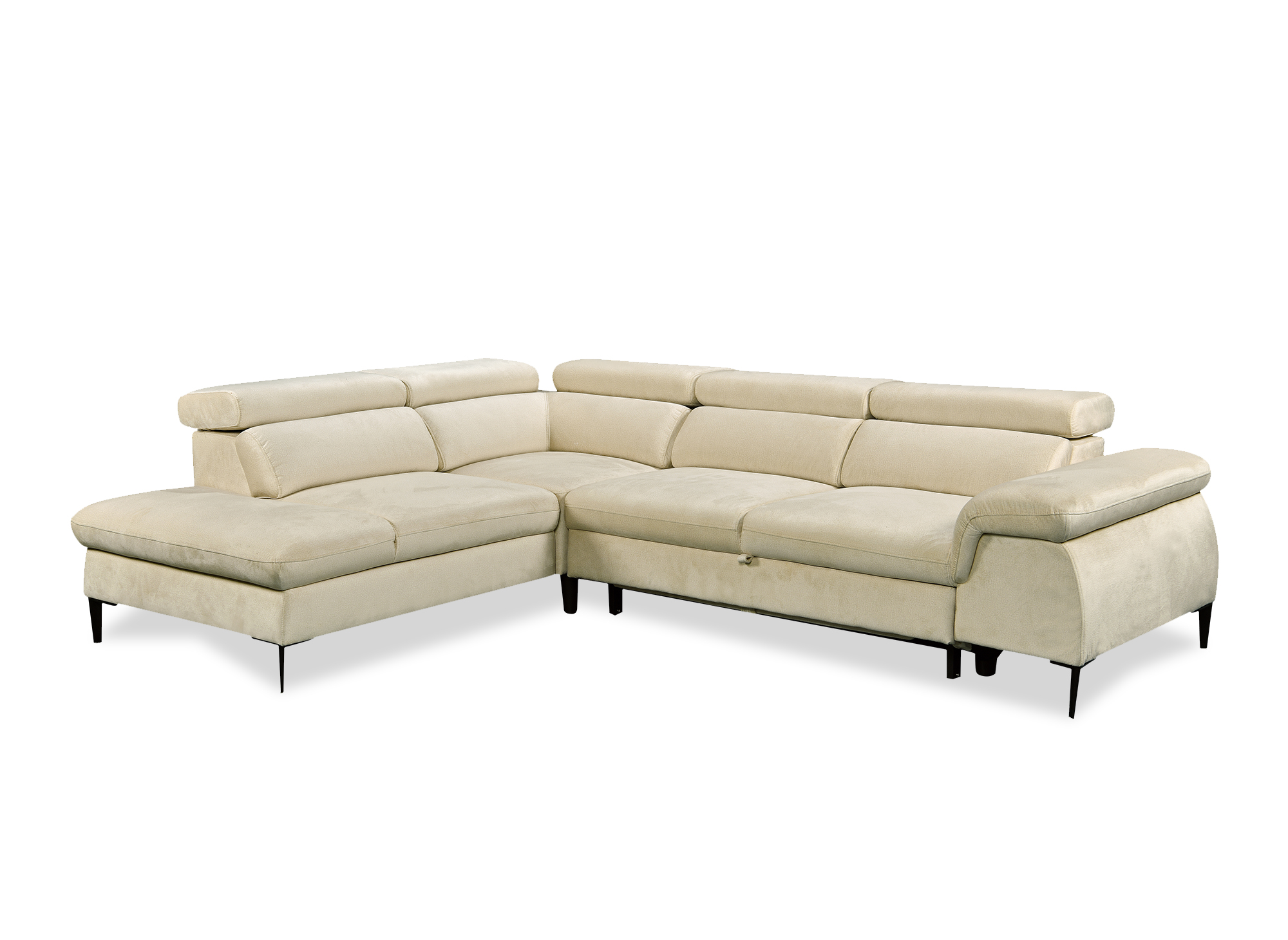 Canapé d'angle convertible avec coffre de rangement en velours beige SWAN - Angle gauche