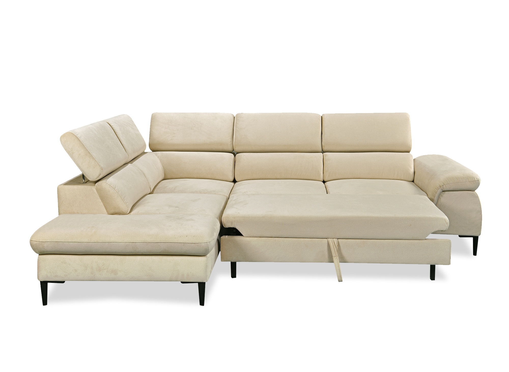 Canapé d'angle convertible avec coffre de rangement en velours beige SWAN - Angle gauche
