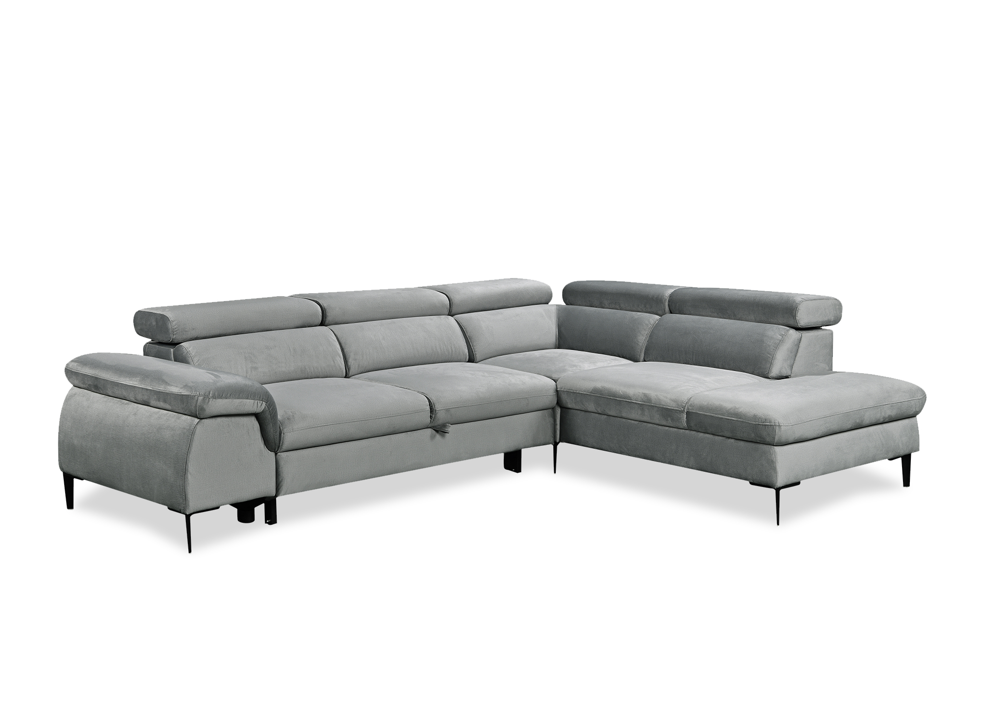 Canapé d'angle convertible avec coffre de rangement en velours gris SWAN - Angle droit