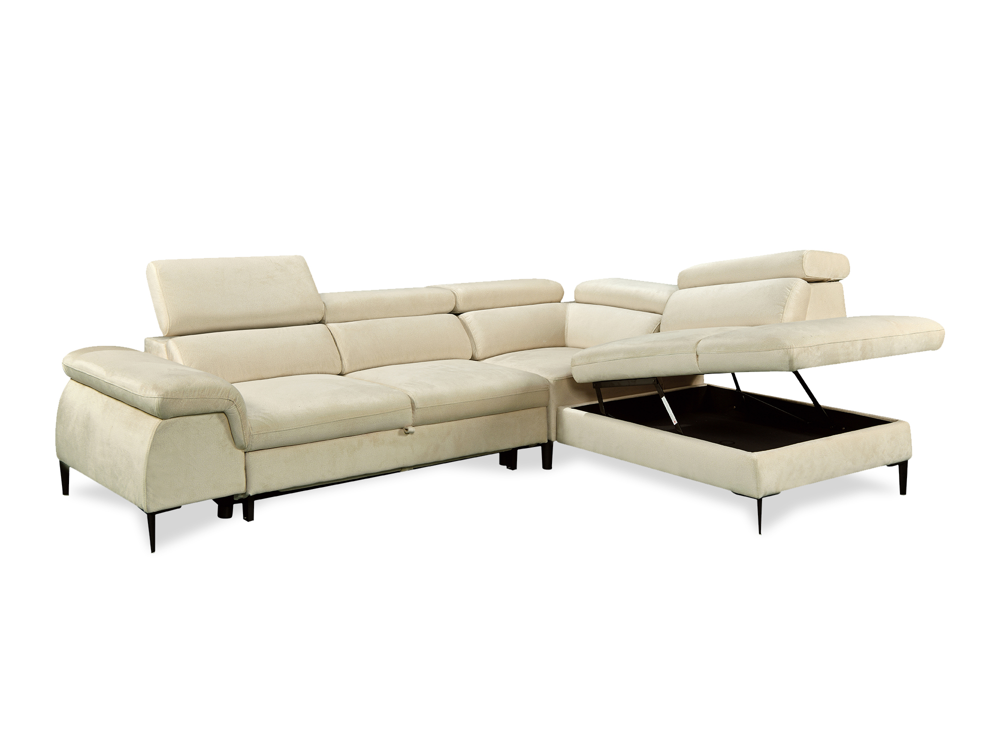 Canapé d'angle convertible avec coffre de rangement en velours beige SWAN - Angle droit
