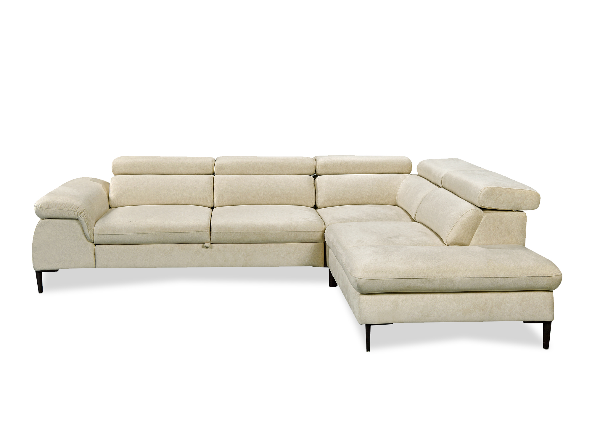 Canapé d'angle convertible avec coffre de rangement en velours beige SWAN - Angle droit