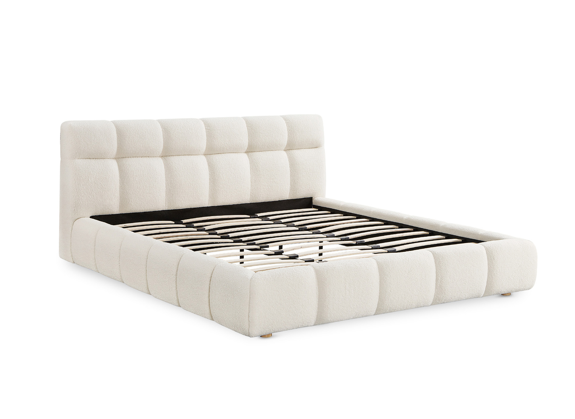 Lit double en tissu bouclette écru 160x200 cm GEORGINA