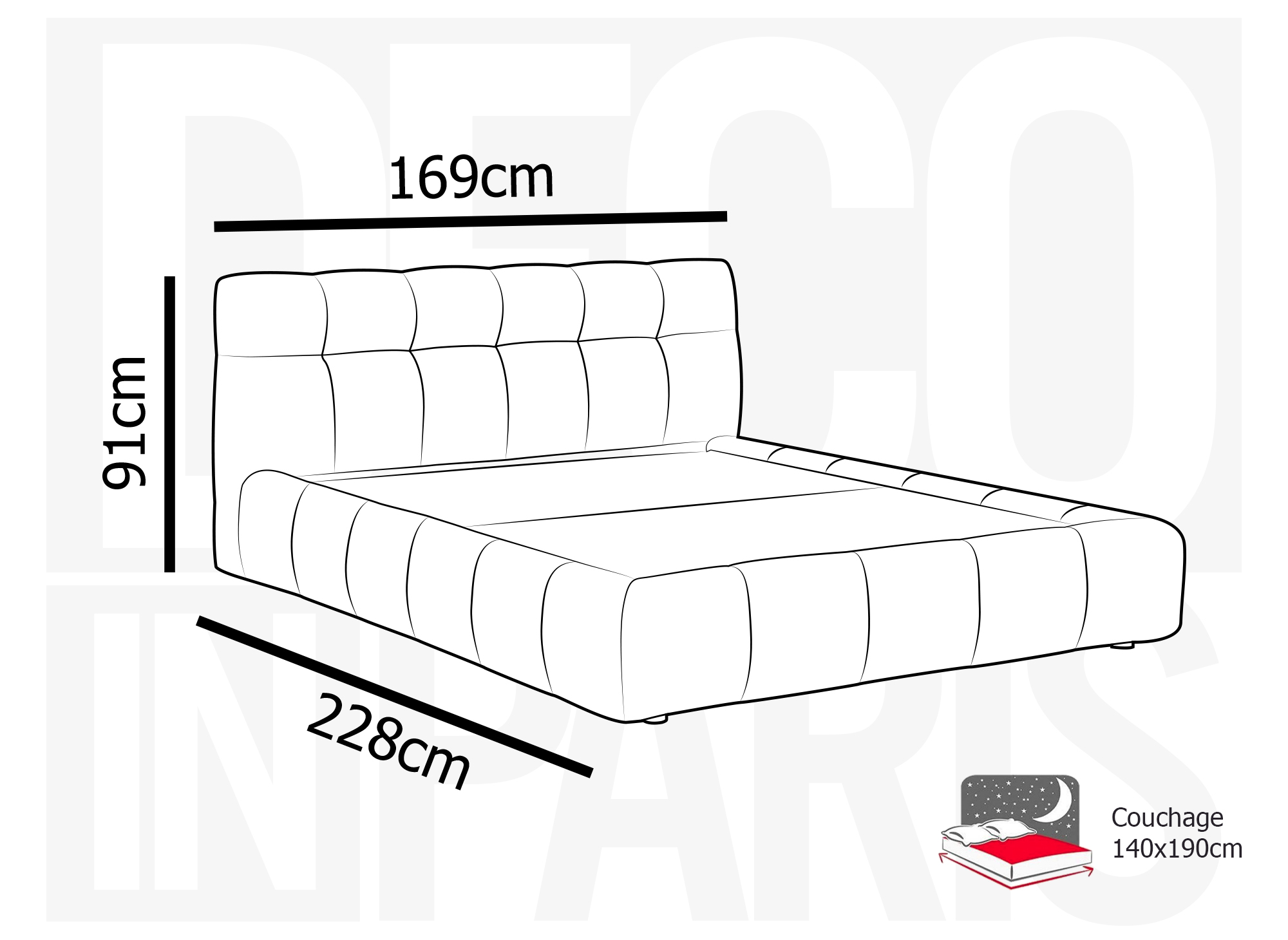 Lit double en tissu bouclette écru 140x190 cm GEORGINA