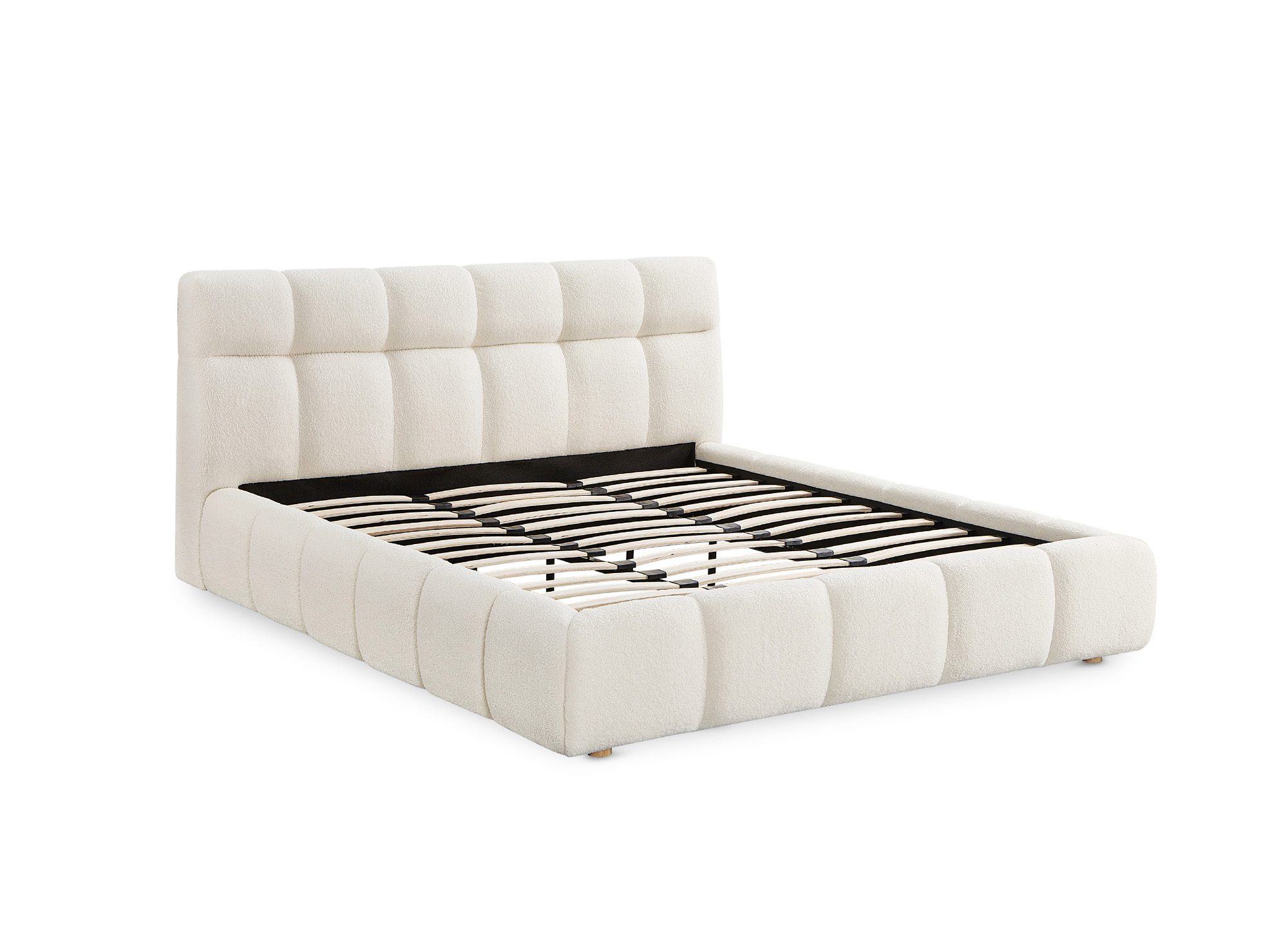 Lit double en tissu bouclette écru 140x190 cm GEORGINA