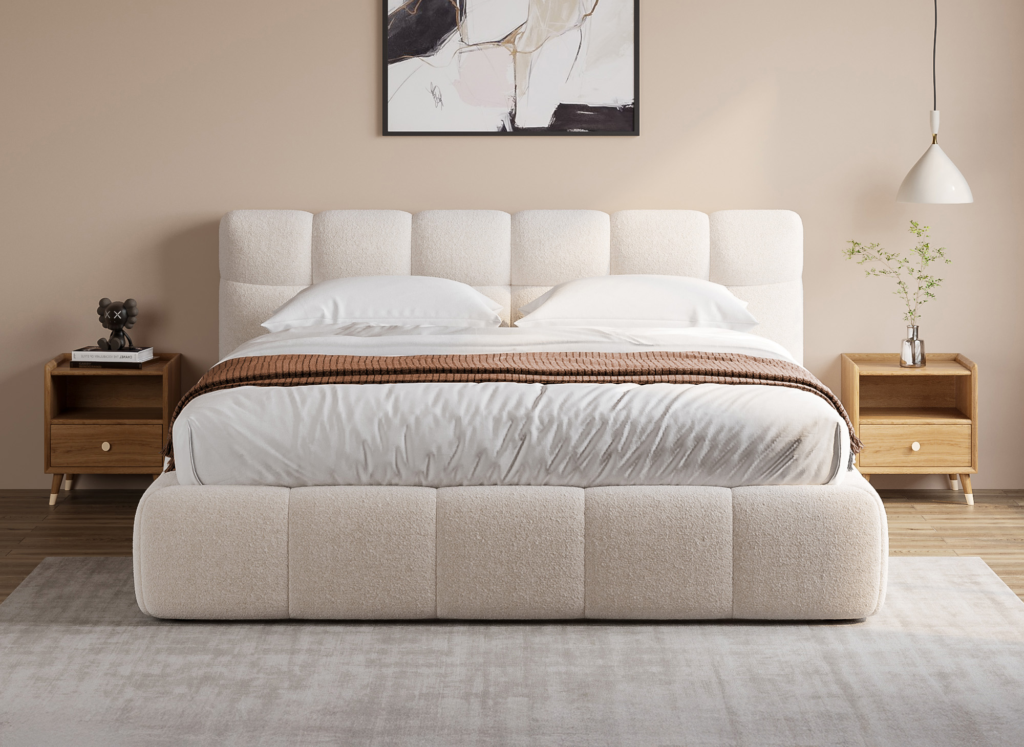 Lit coffre en tissu bouclette écru 180x200 cm GEORGINA