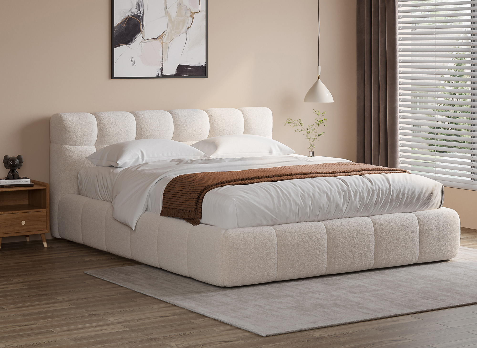 Lit coffre en tissu bouclette écru 180x200 cm GEORGINA