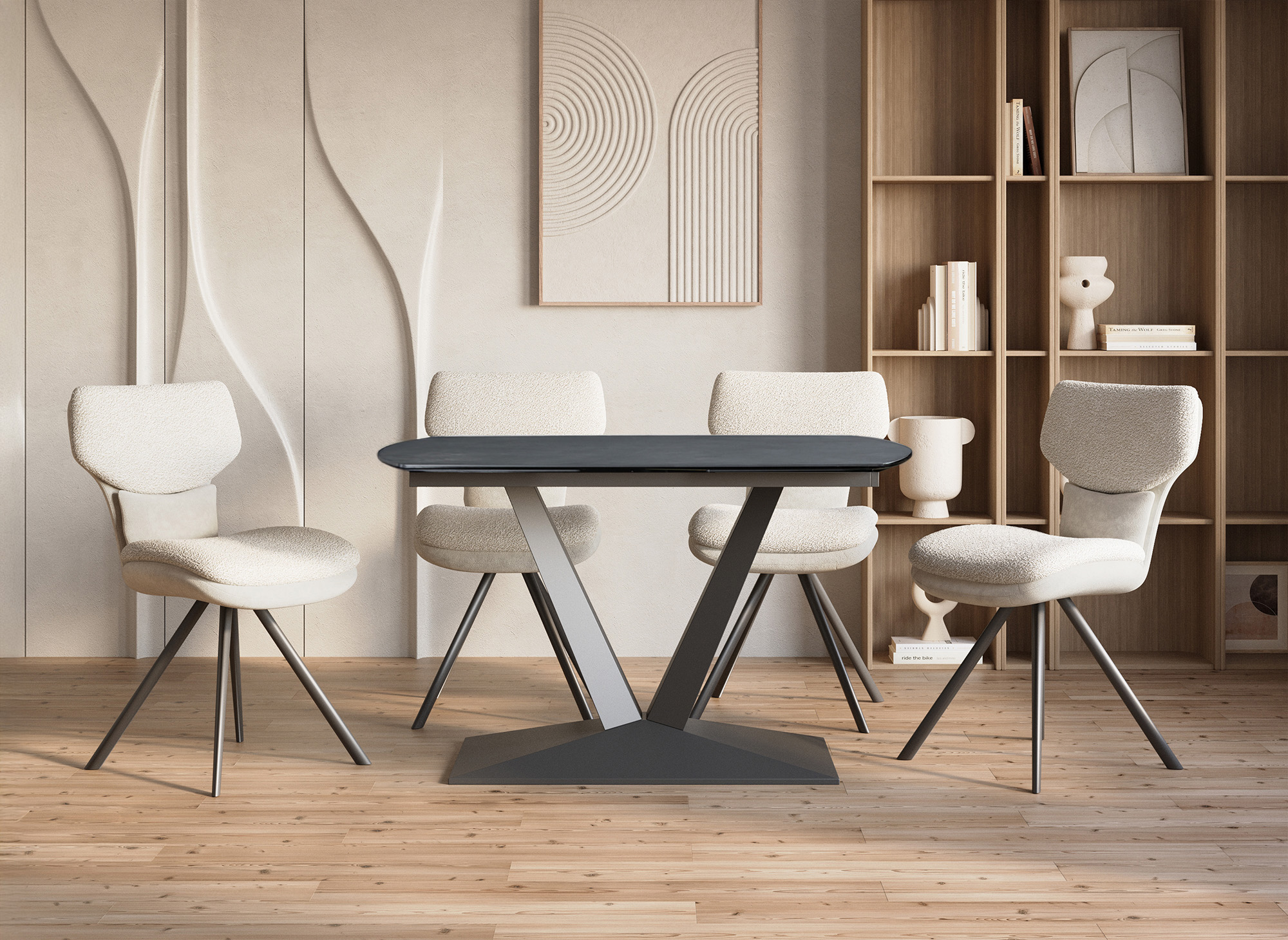 Table à manger extensible en céramique noire 6-8 personnes ELIAD