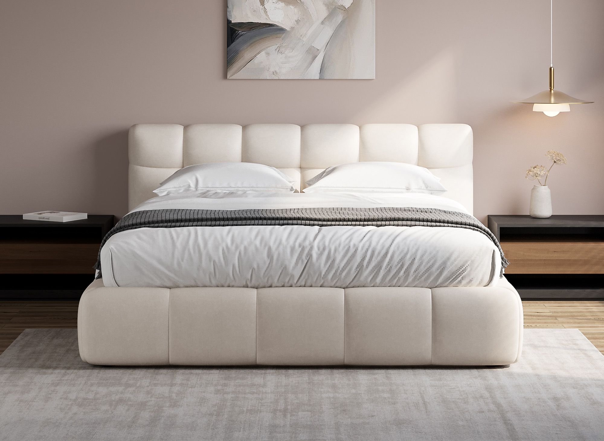 Lit double en velours beige 160x200 cm GEORGINA