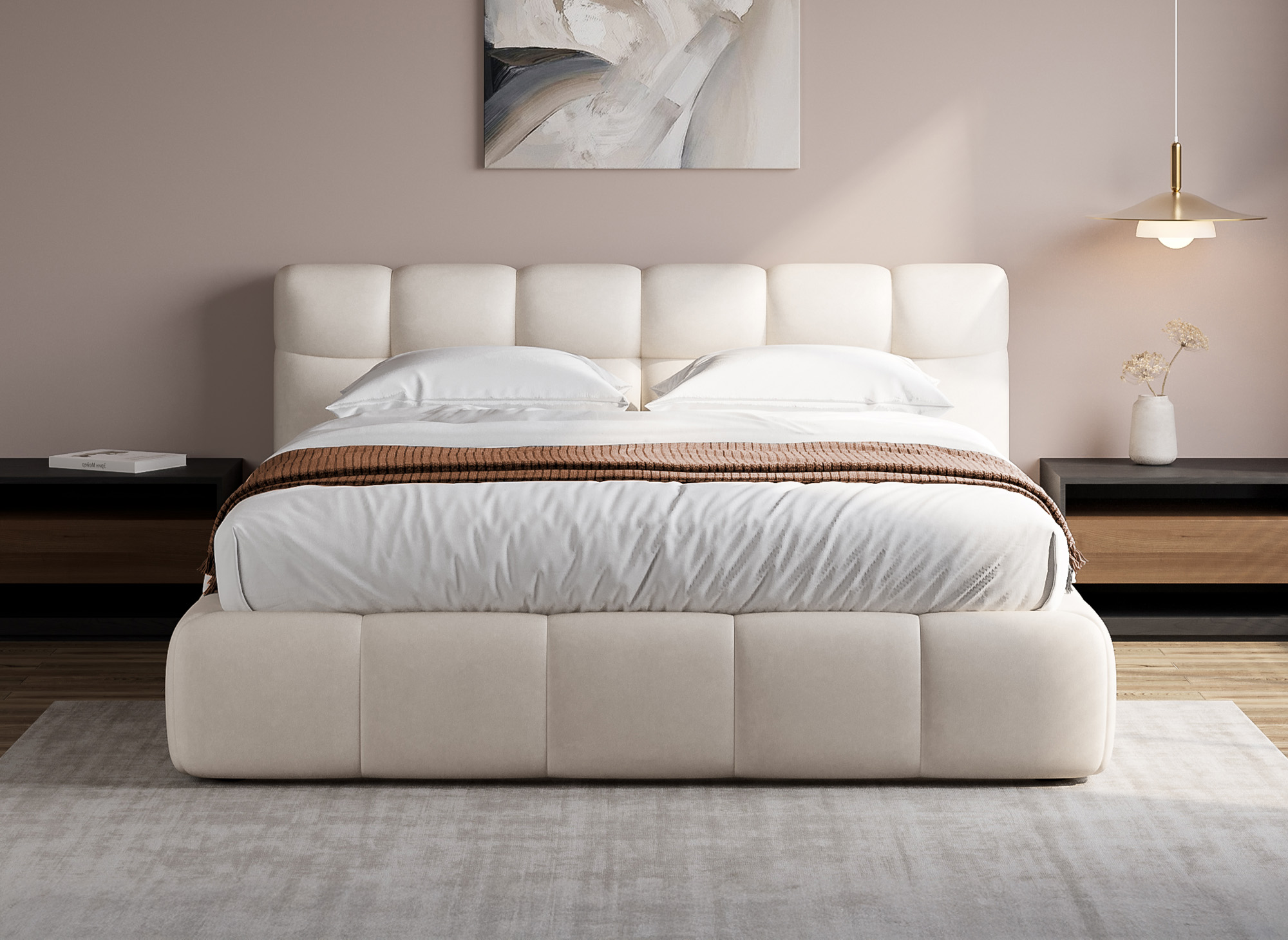 Lit coffre en velours beige 160x200 cm GEORGINA
