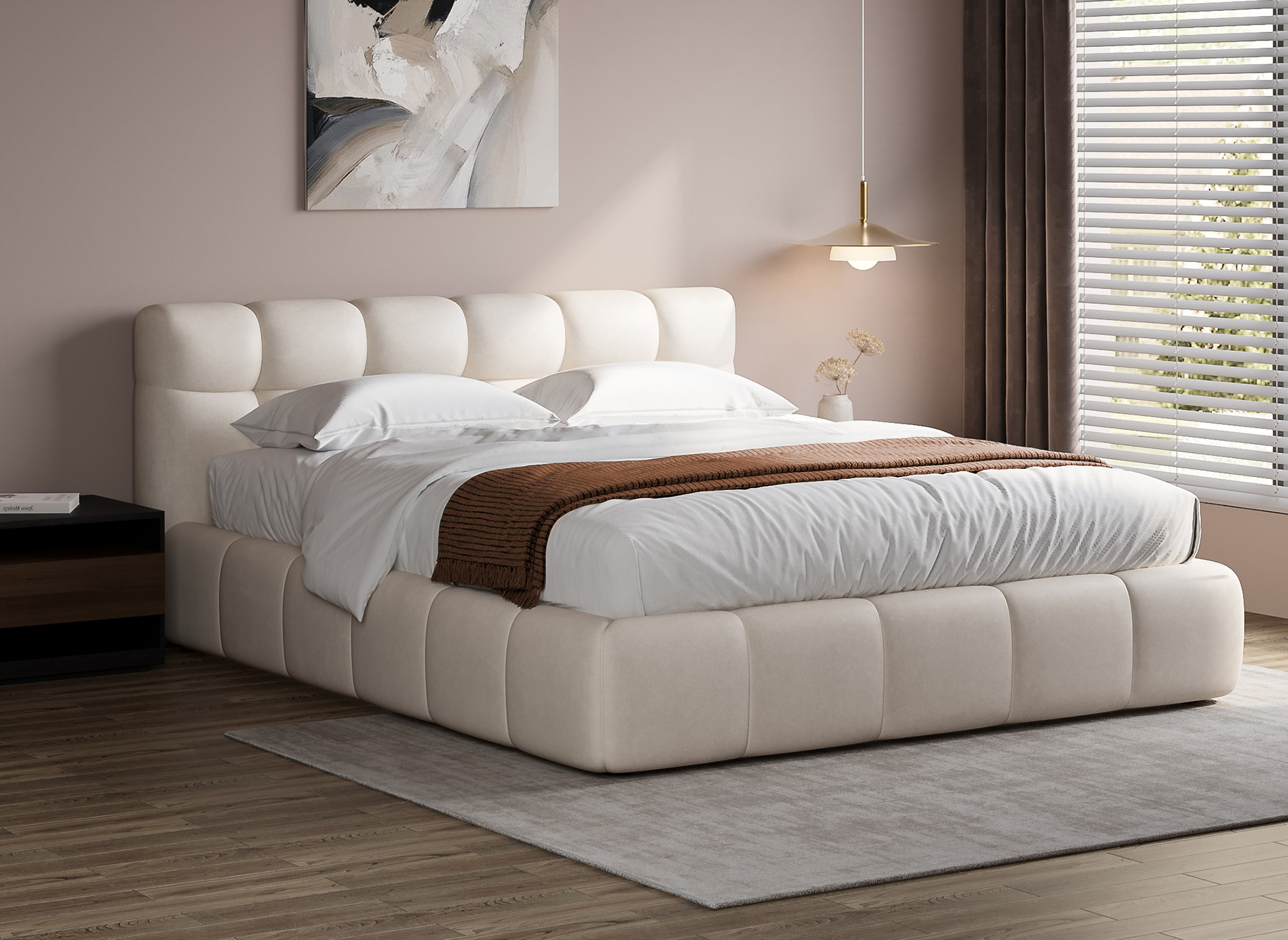 Lit coffre en velours beige 160x200 cm GEORGINA
