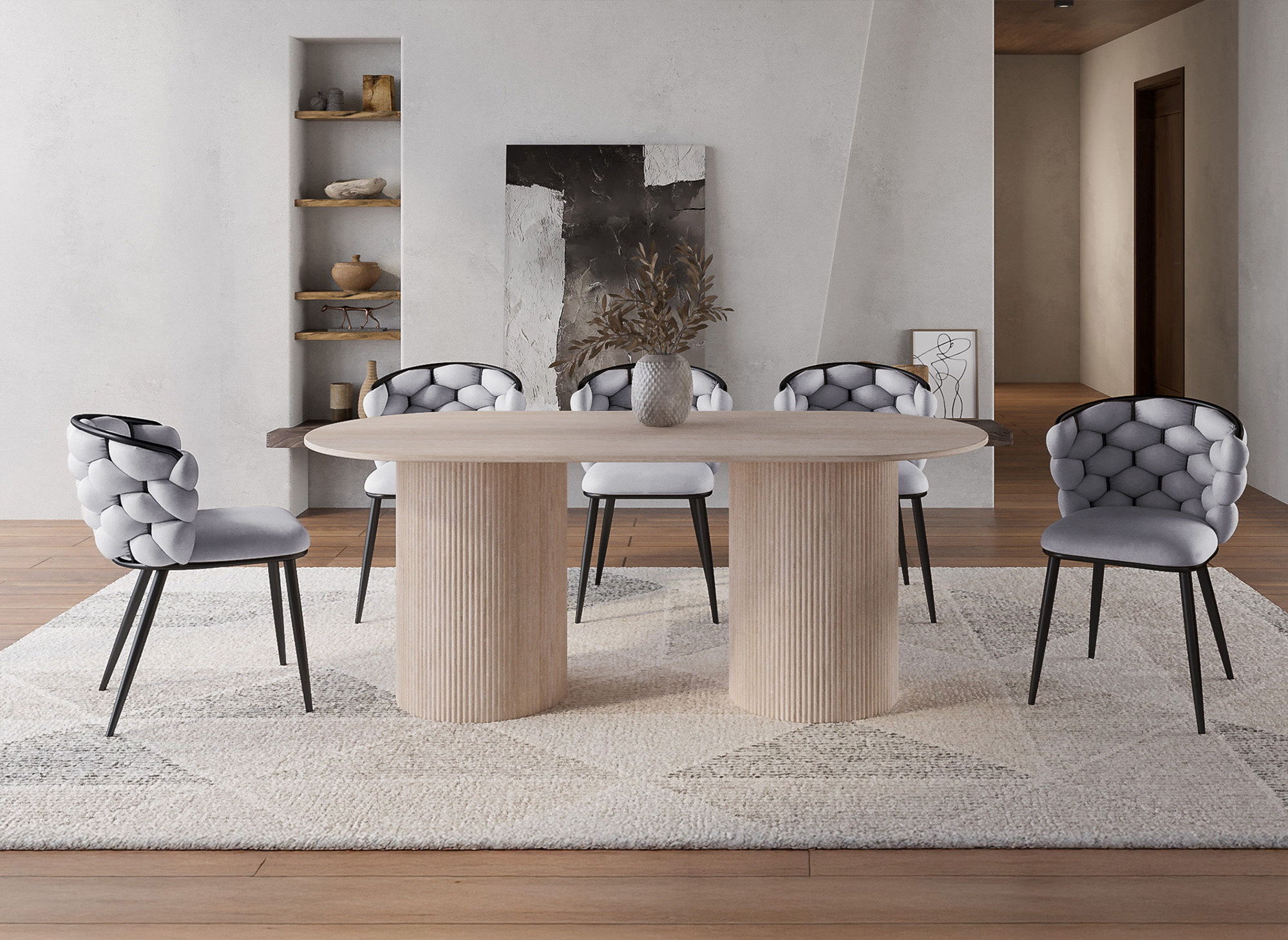 Lot de 2 chaises en velours gris pieds en métal noir CECILE