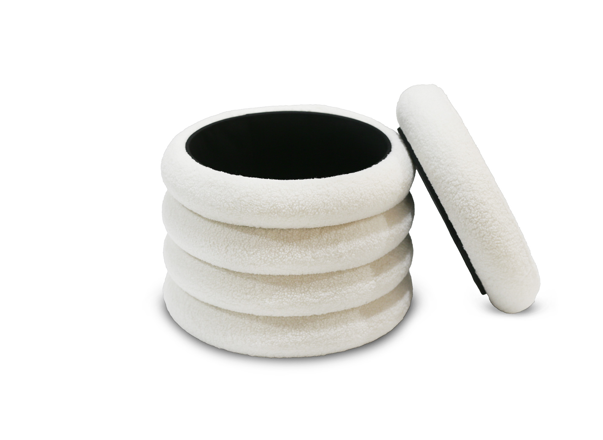 Pouf coffre en tissu effet peau de mouton écru BALTO