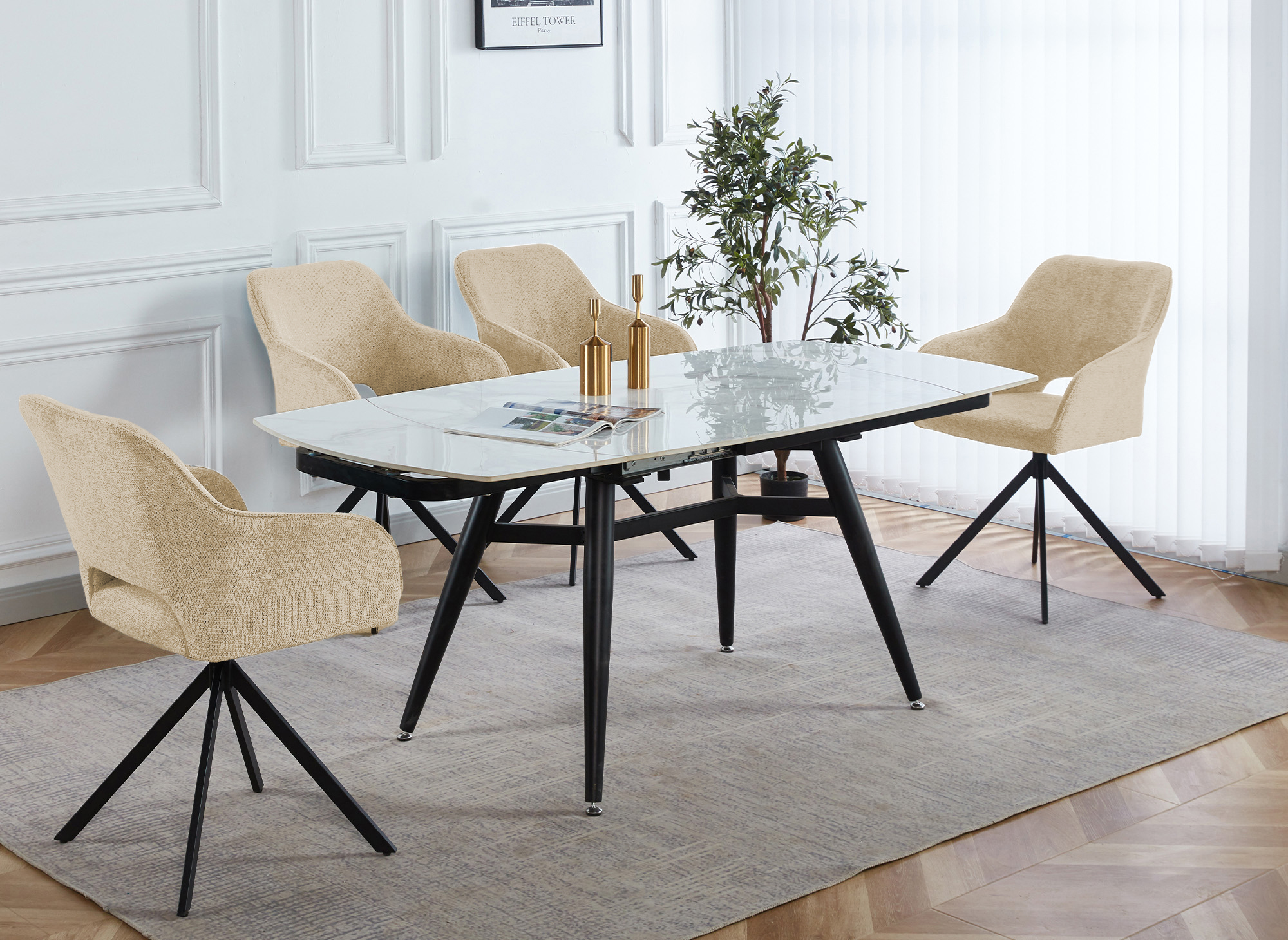 Lot de 2 chaises pivotantes design en velours beige CIEL