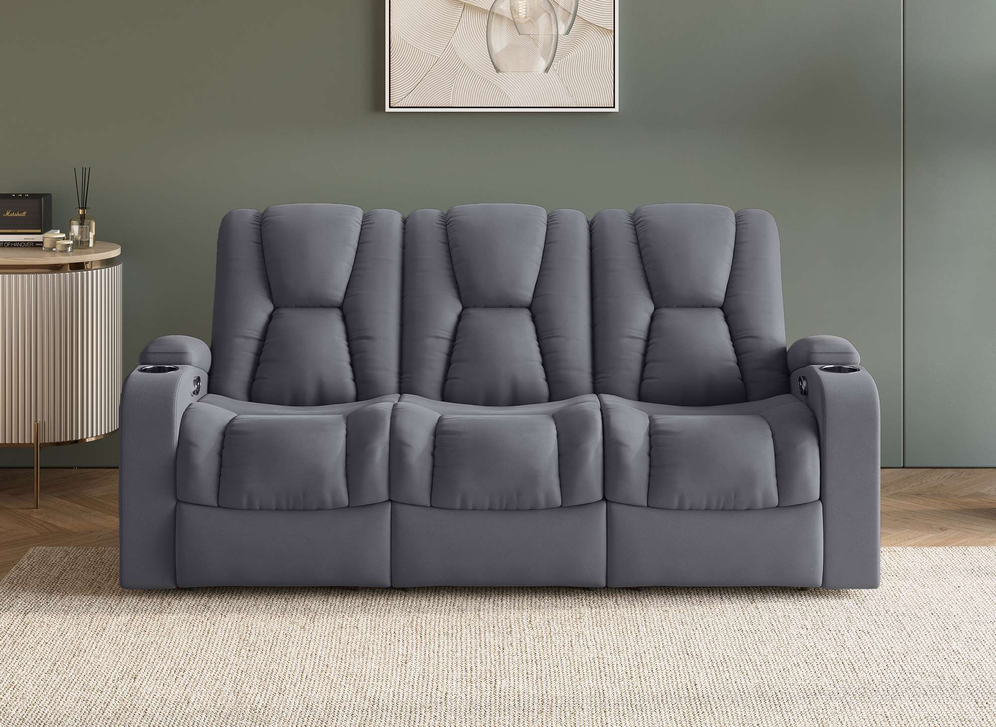 Canapé 3 places relax électrique en tissu microfibre gris EL CLARENCE