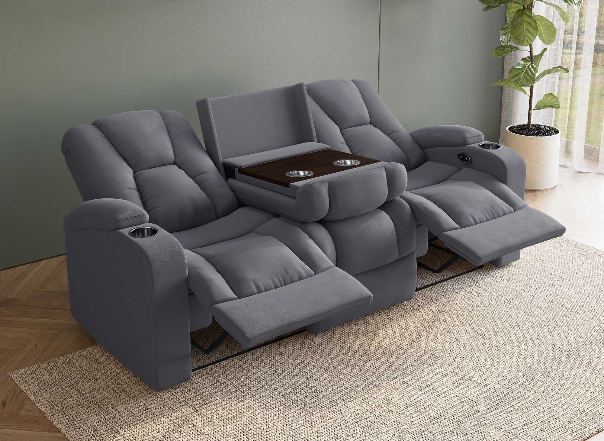 Canapé 3 places relax électrique en tissu microfibre gris EL CLARENCE