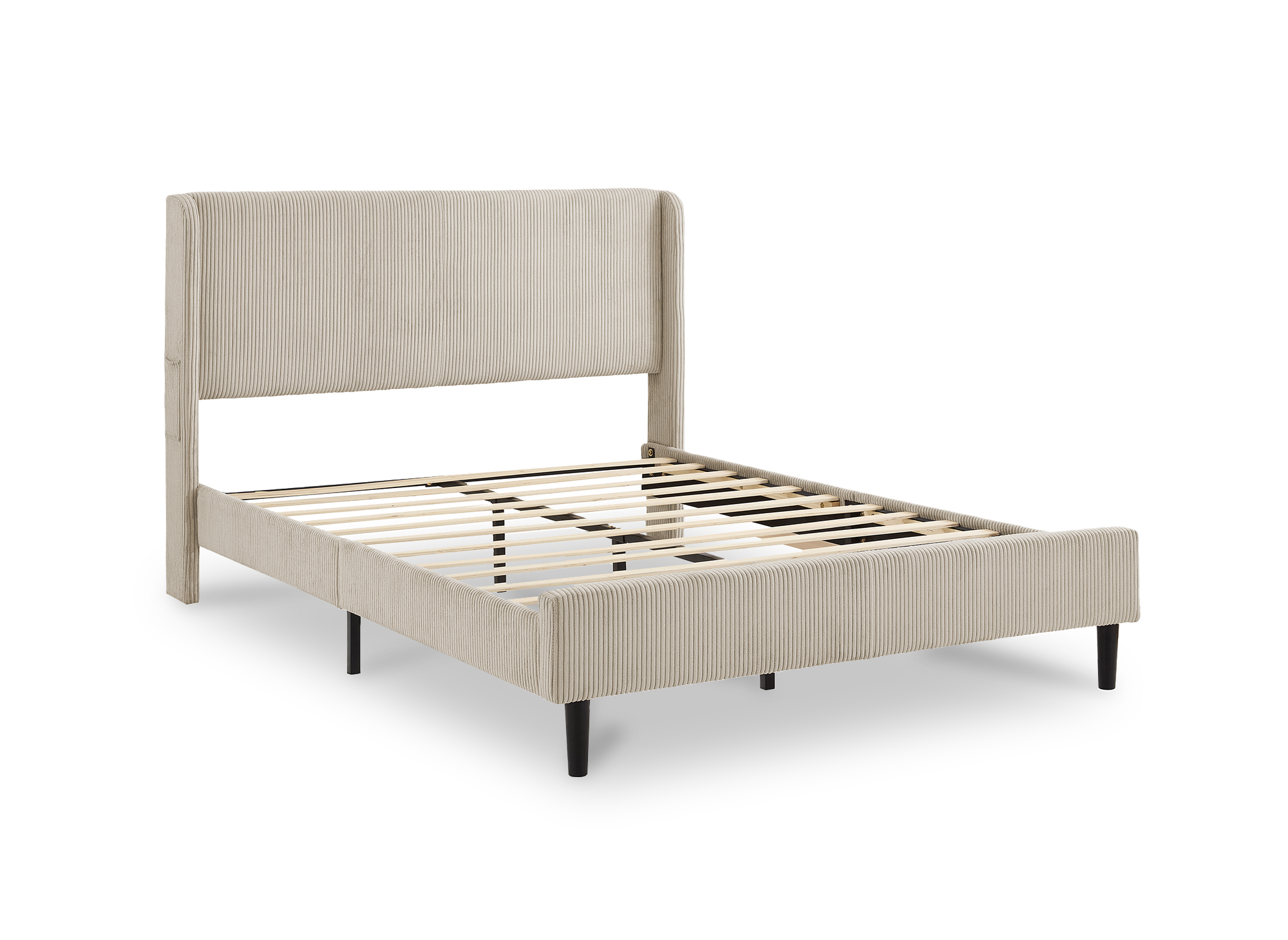Lit double en velours côtelé épais taupe 160x200cm LEVY