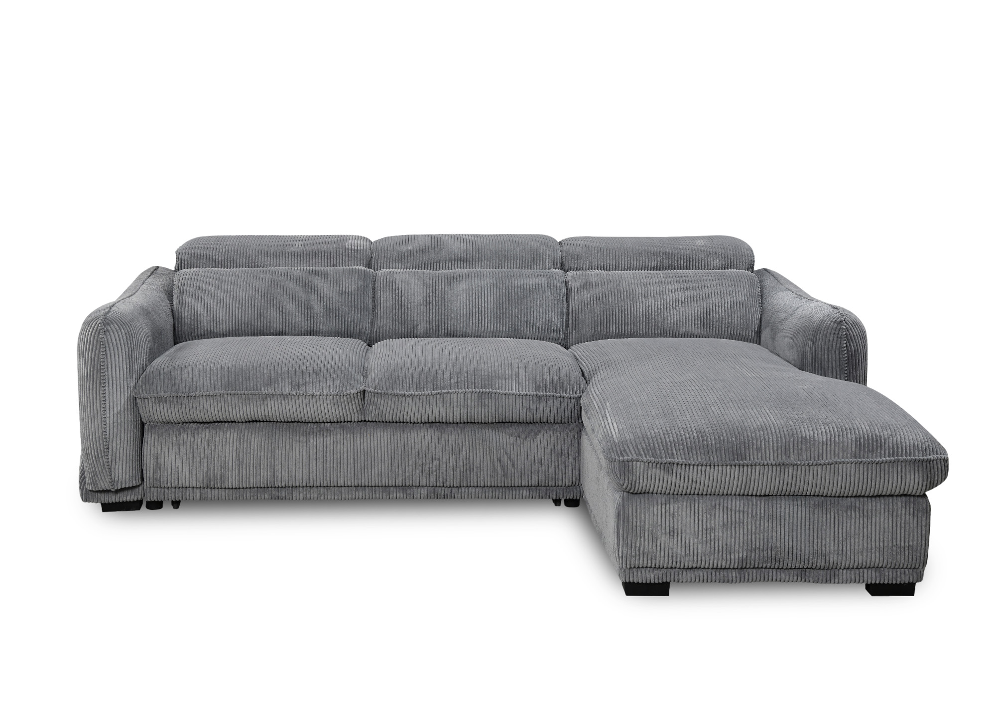 Canapé d'angle droit convertible avec coffre en velours côtelé épais gris PETUNIA - Angle droit