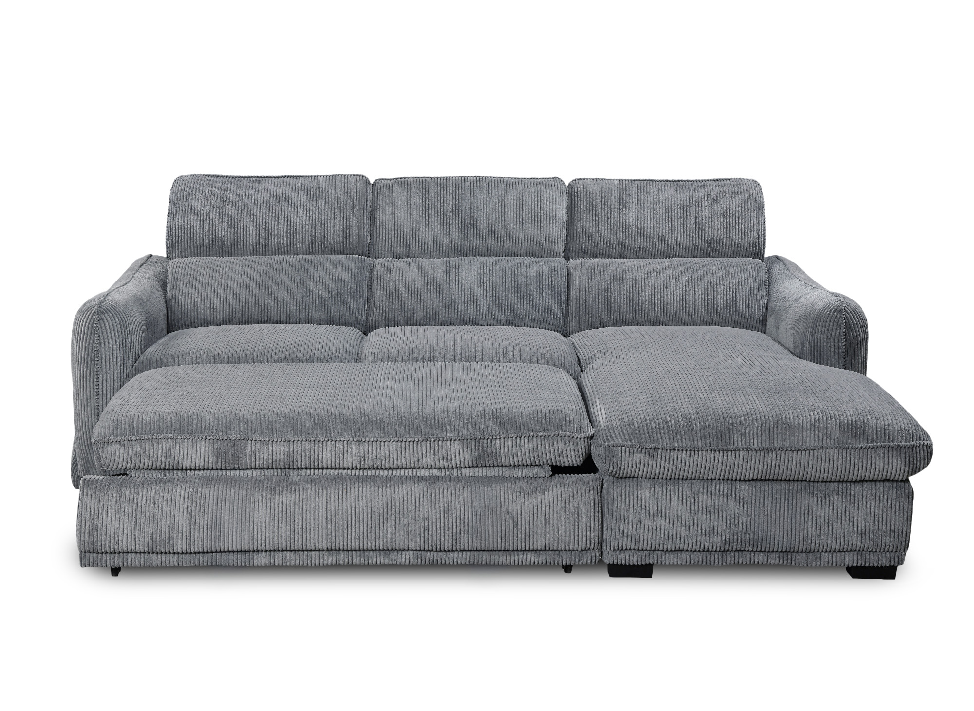 Canapé d'angle droit convertible avec coffre en velours côtelé épais gris PETUNIA - Angle droit
