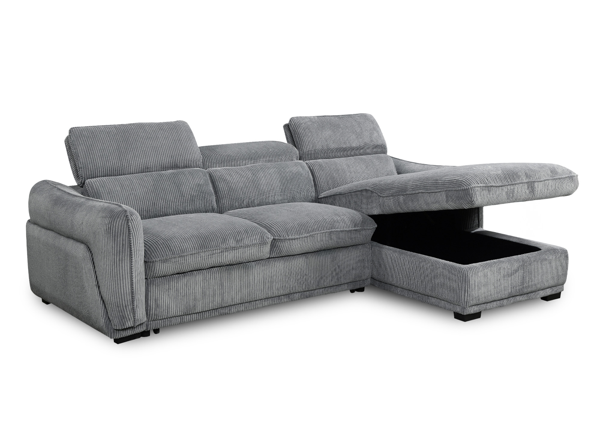 Canapé d'angle droit convertible avec coffre en velours côtelé épais gris PETUNIA - Angle droit